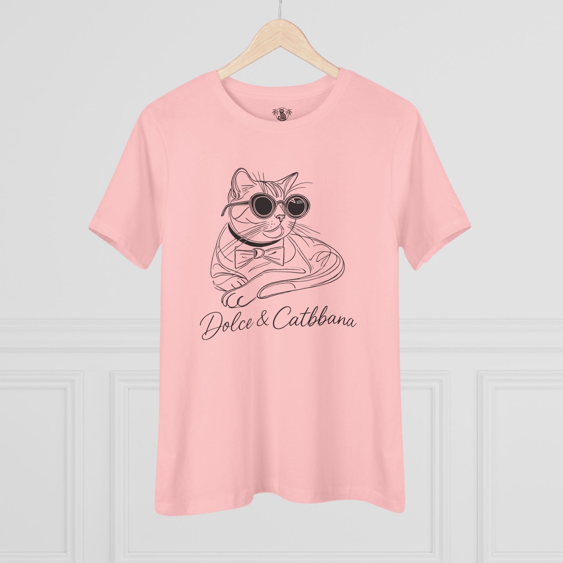 Pink Dolce & Catbbana Sketch Cat Style women’s cat shirts hanging front view