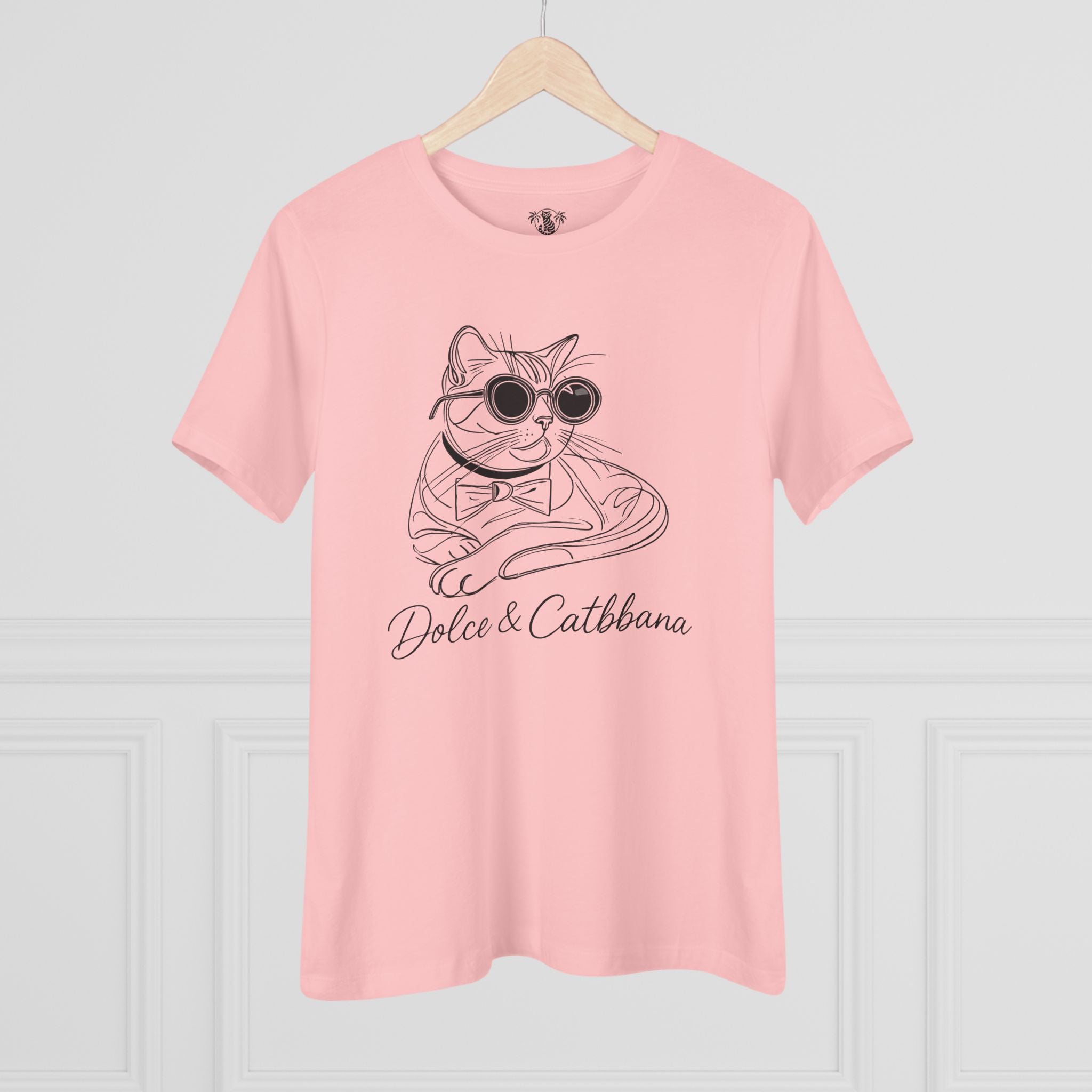 Pink Dolce & Catbbana Sketch Cat Style women’s cat shirts hanging front view