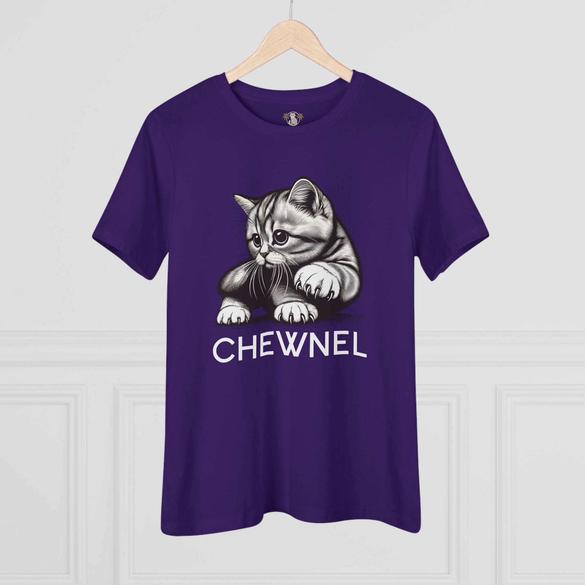 Team purple hanging cat print tee cat shirts for women