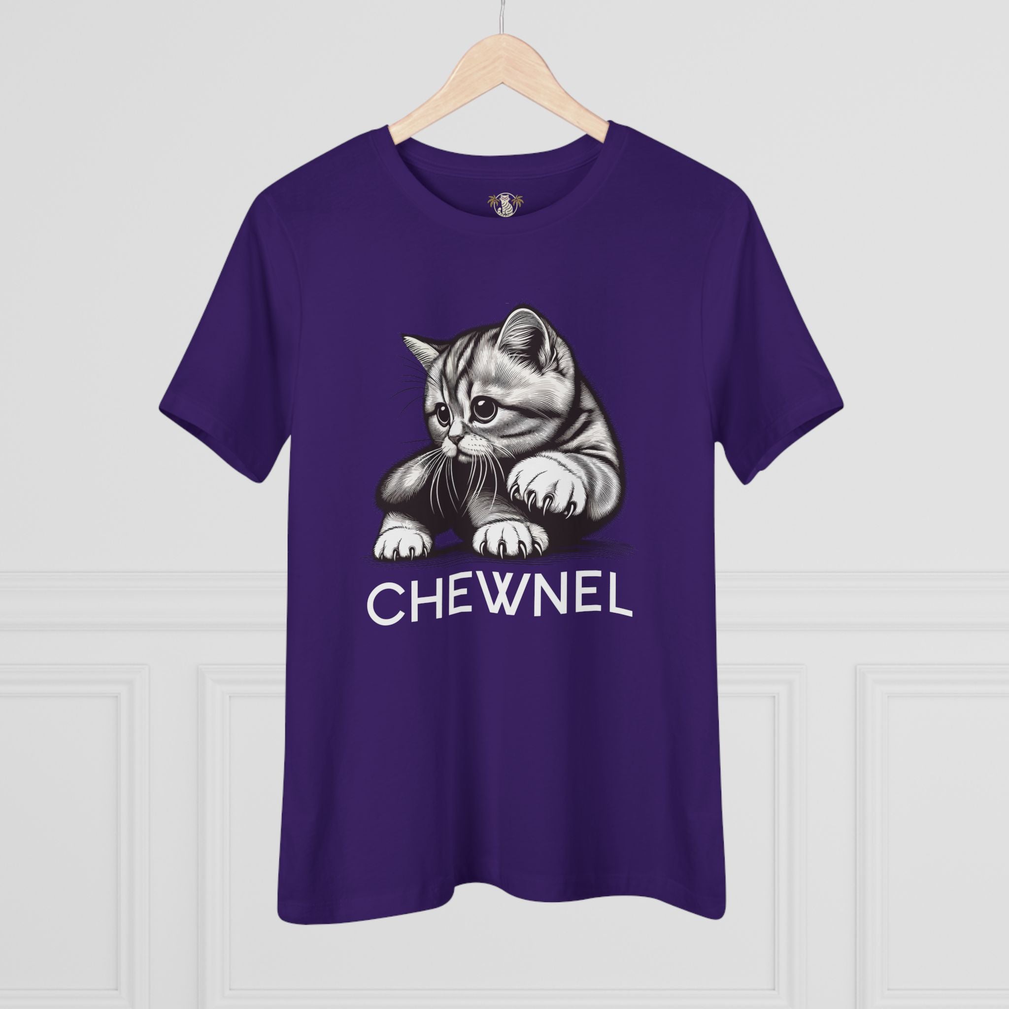 Team purple hanging cat print tee cat shirts for women