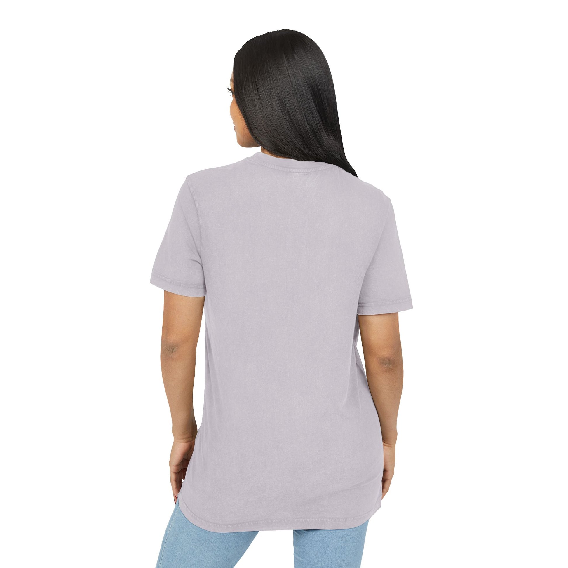 Women's soft lilac purple washed t shirt model back view