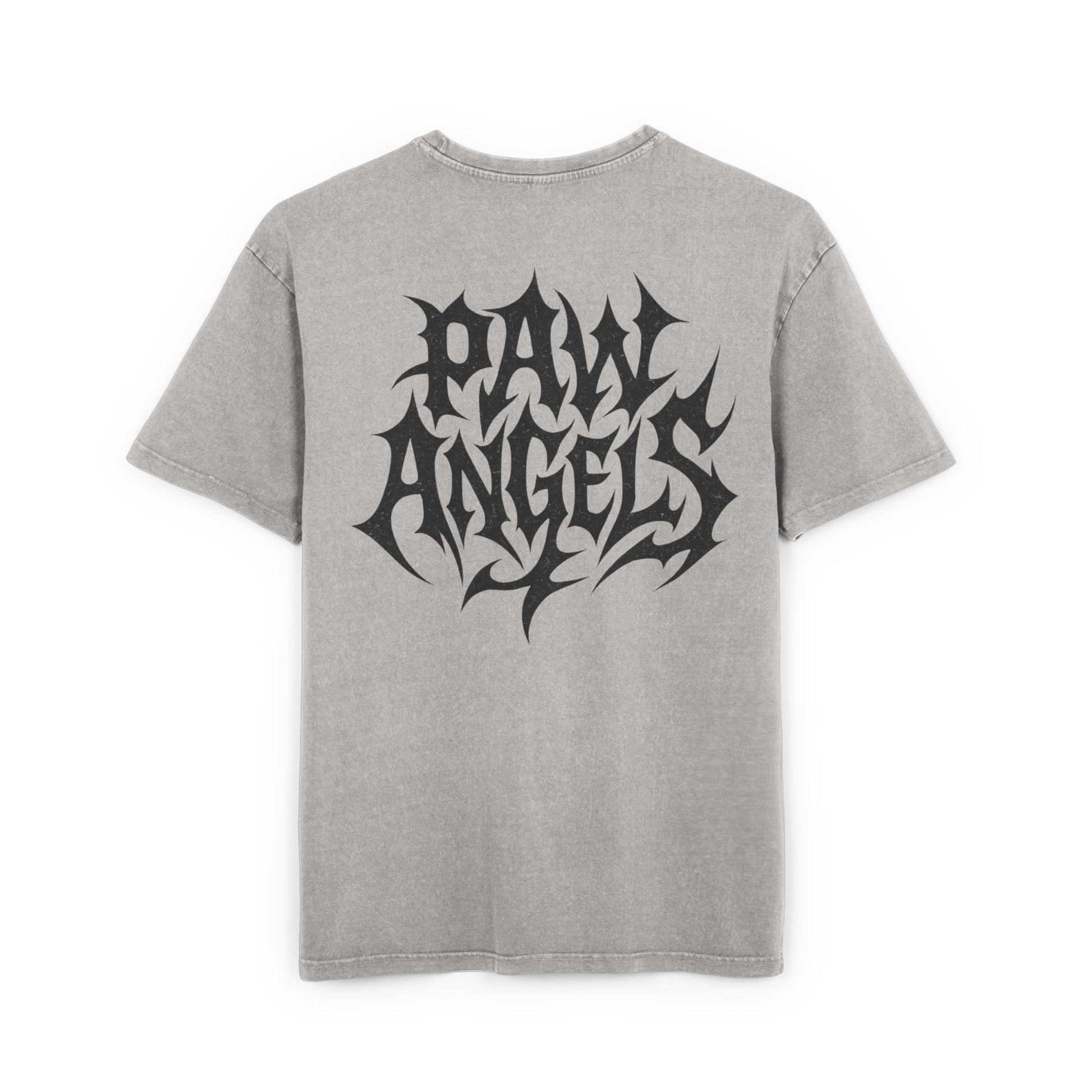 Back view of Paw Angels Hellcat acid washed asphalt gray men's oversized cat t-shirt – cat shirts for men