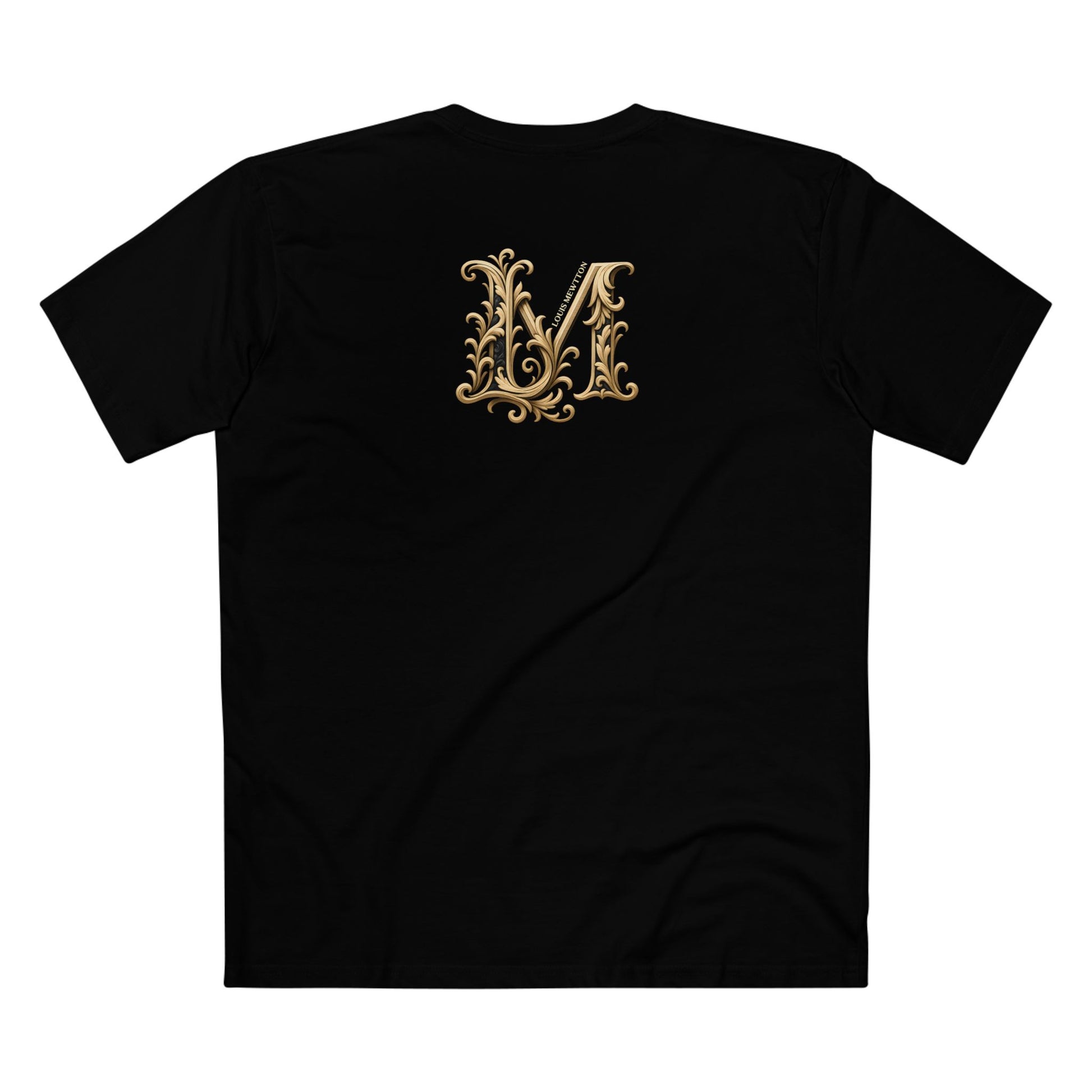 Black cat t shirt for men flat back with gold M logo