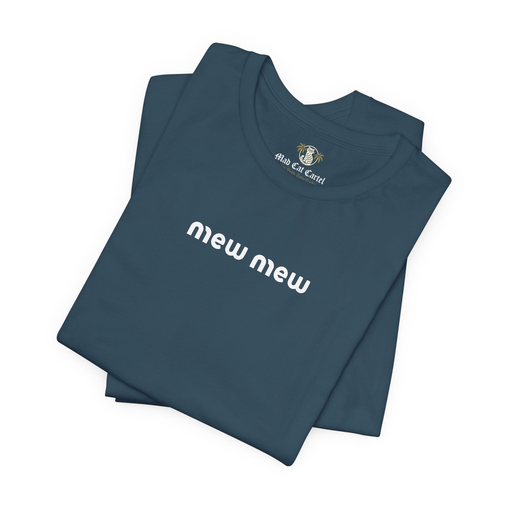 Deep Teal Mew Mew Retro Gentlecat Graphic T-Shirt folded – funny cat tees