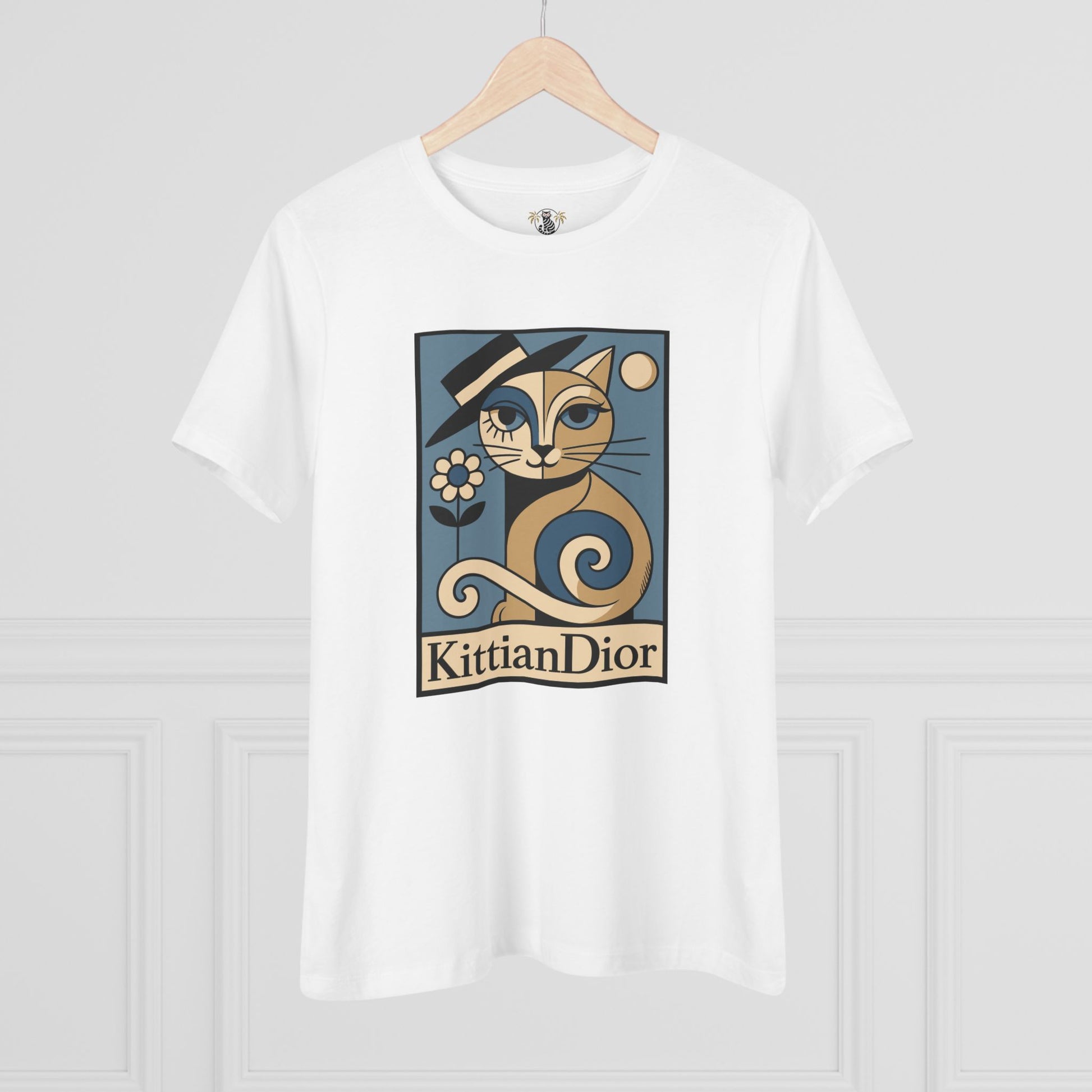 Kittian Dior La Parisienne white cat lover shirt hanging front view