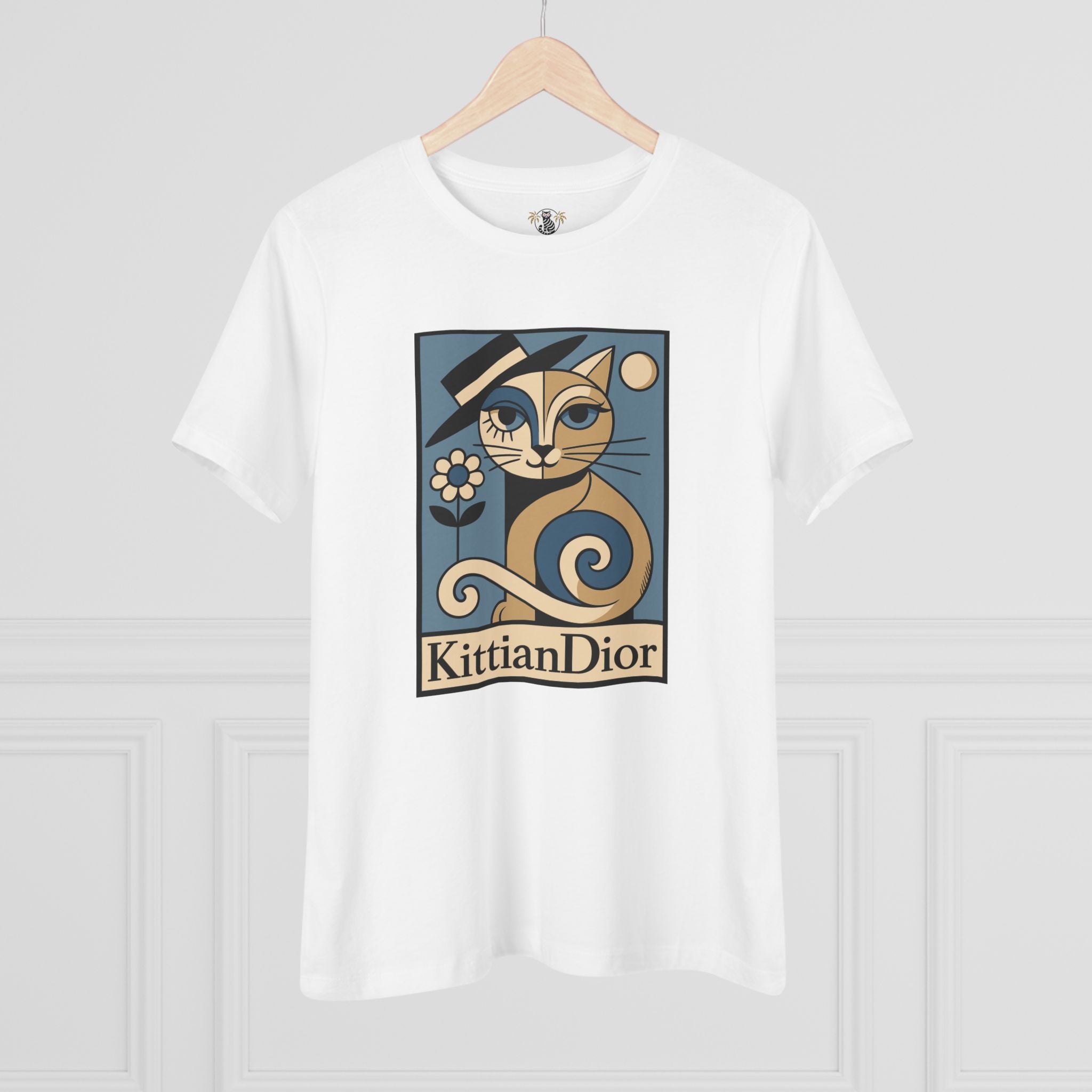 Kittian Dior La Parisienne white cat lover shirt hanging front view