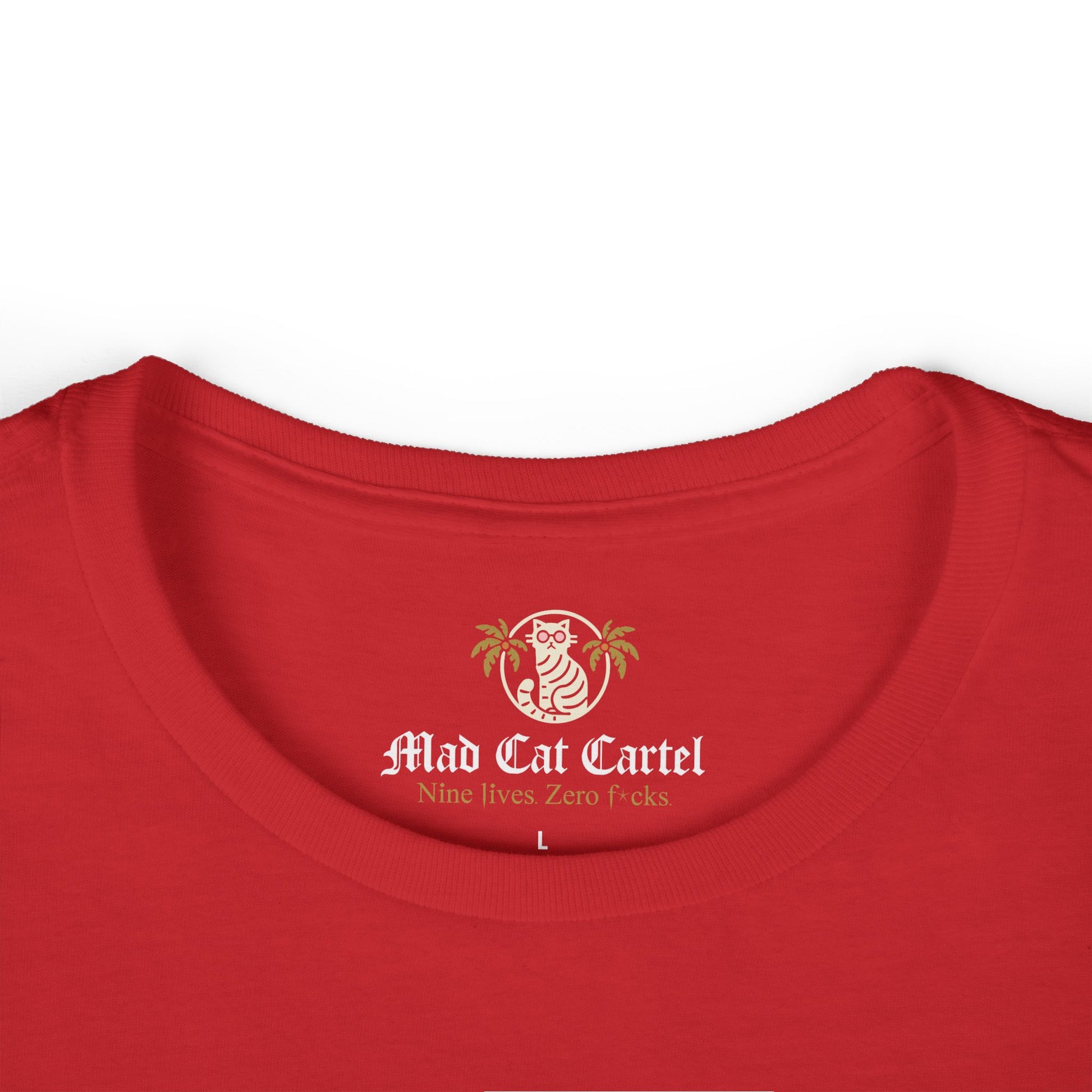 Red cat print tee shirts neckline folded detail
