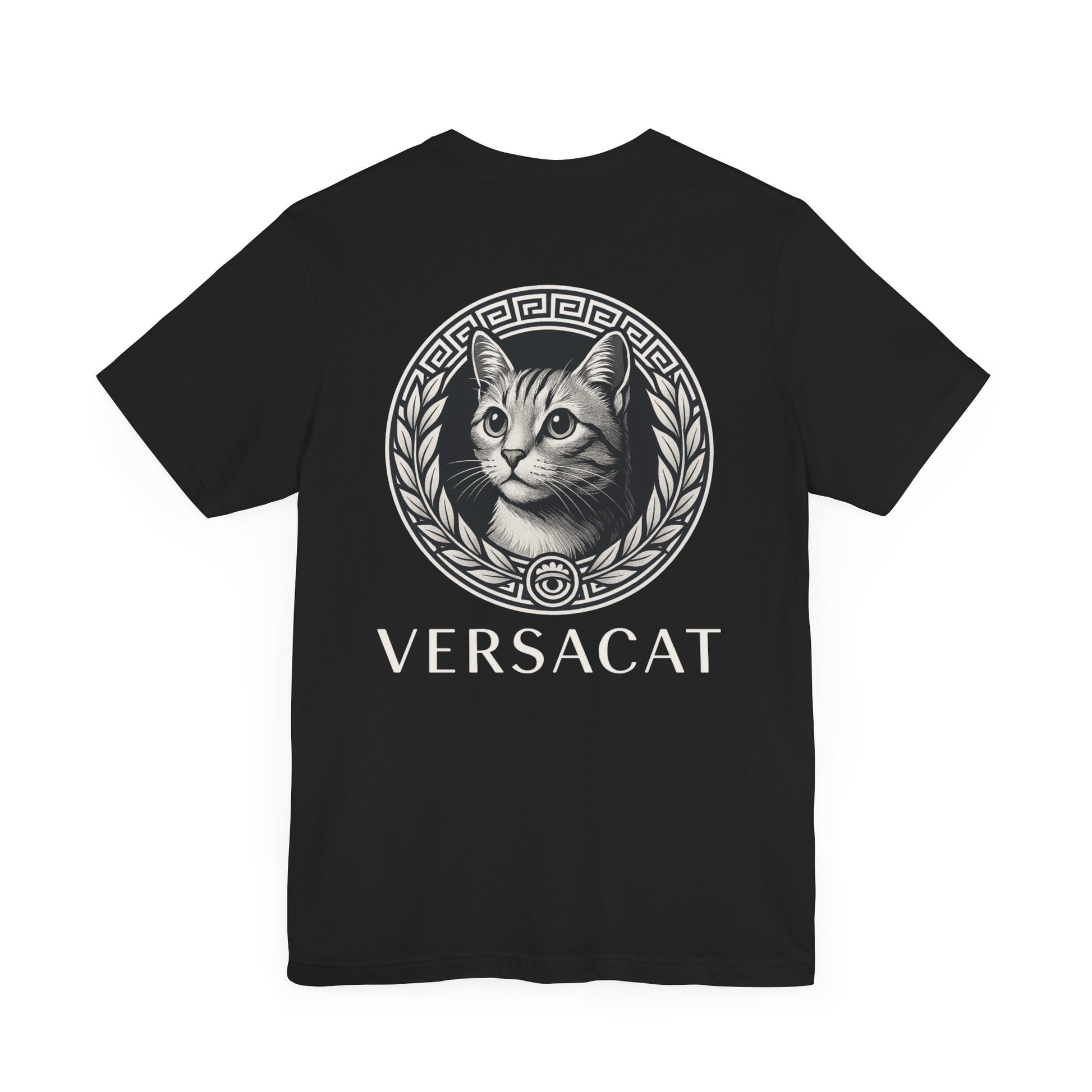 Black Versacat Imperial Emblem full back graphic cat lover shirt – cool cat shirt for everyday outfits