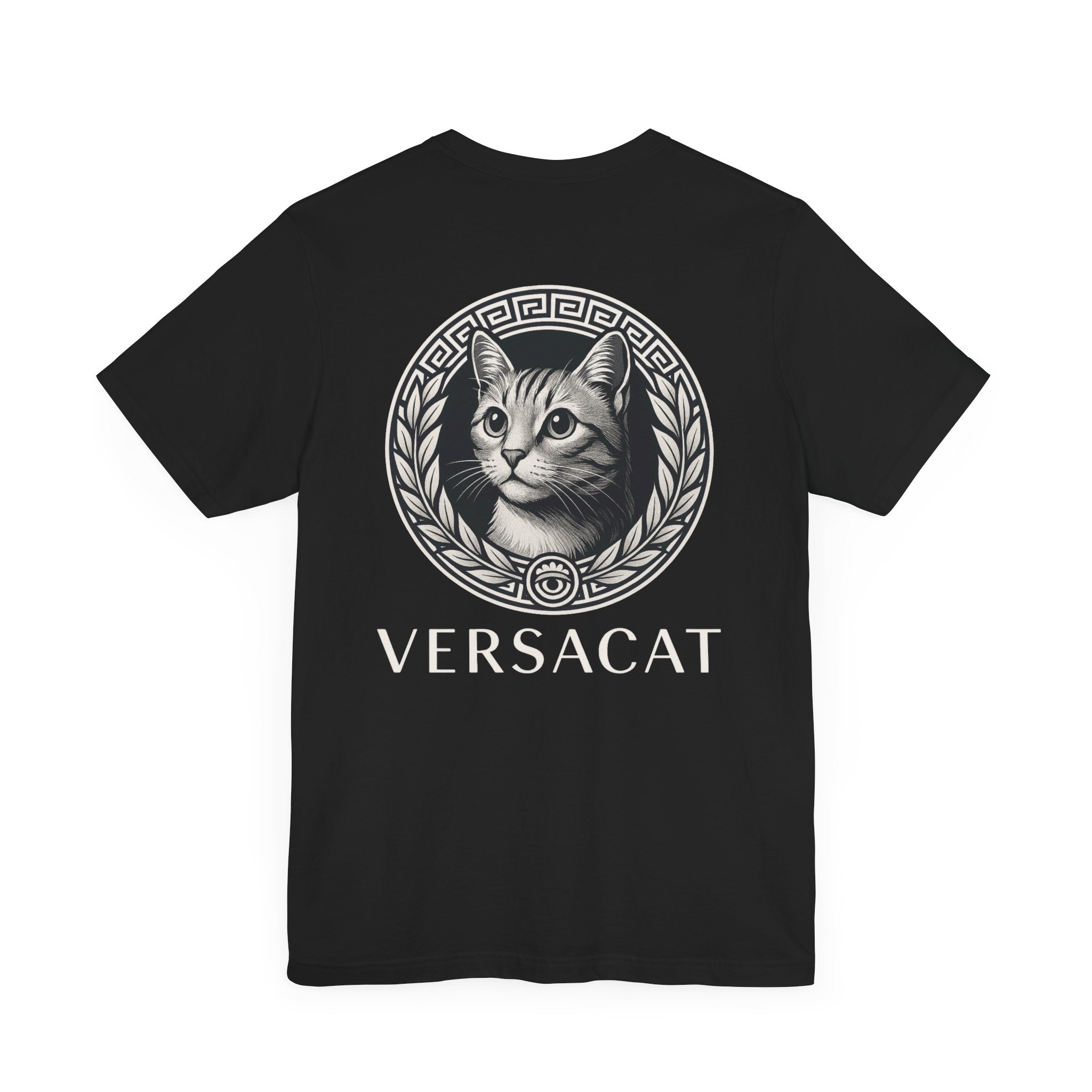 Black Versacat Imperial Emblem full back graphic cat lover shirt – cool cat shirt for everyday outfits