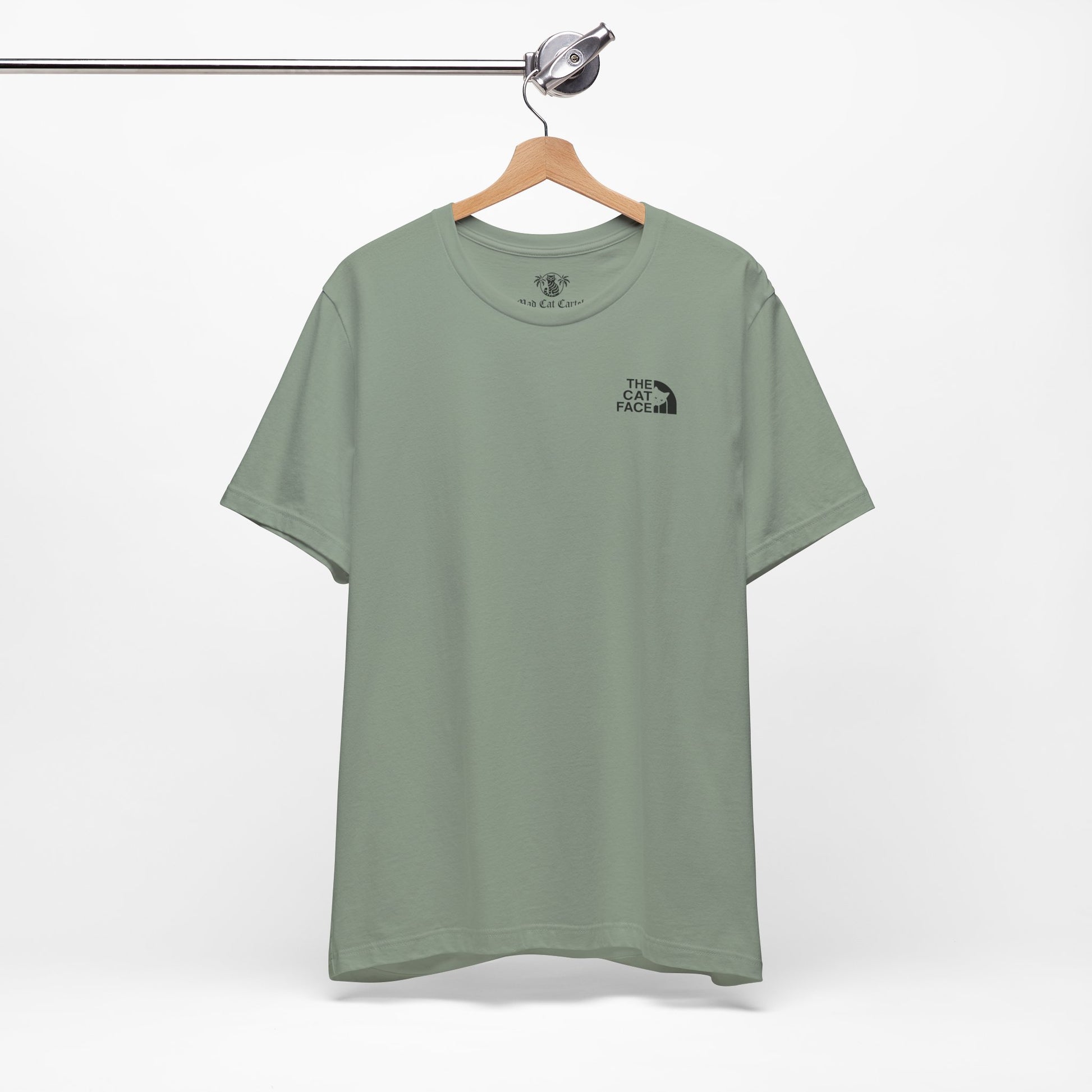 Cat lady t shirt sage green on hanger