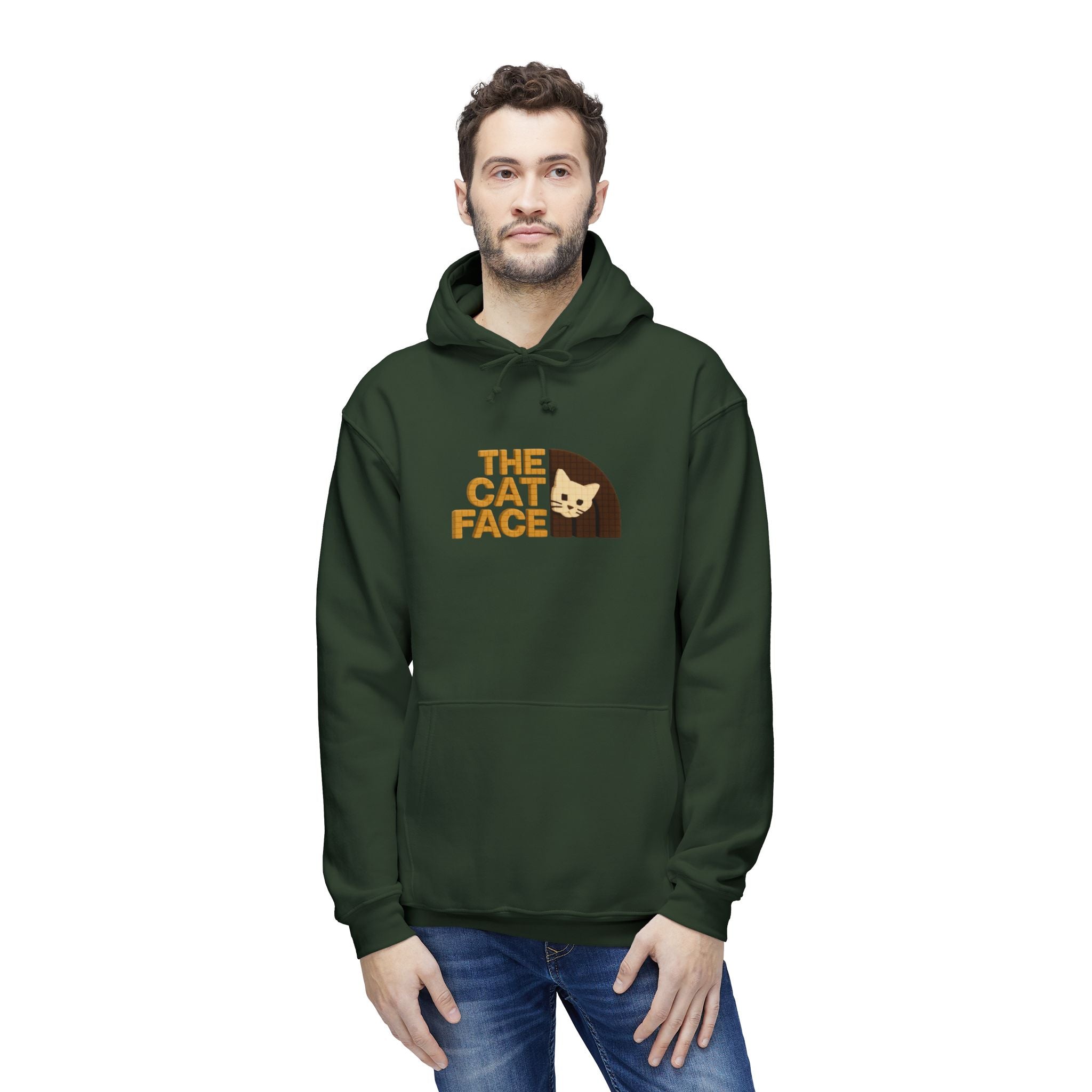 The Cat Face 3D Wool Block Chest Logo & Back Cat Graphic Hoodie