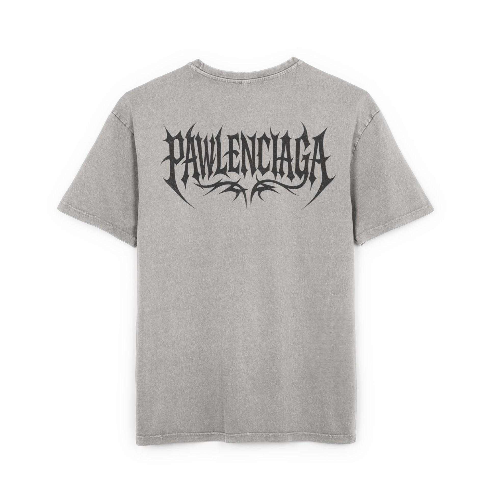 Pawlenciaga The Power of Paw Acid Washed Oversized T Shirt in Asphalt Gray, back logo view