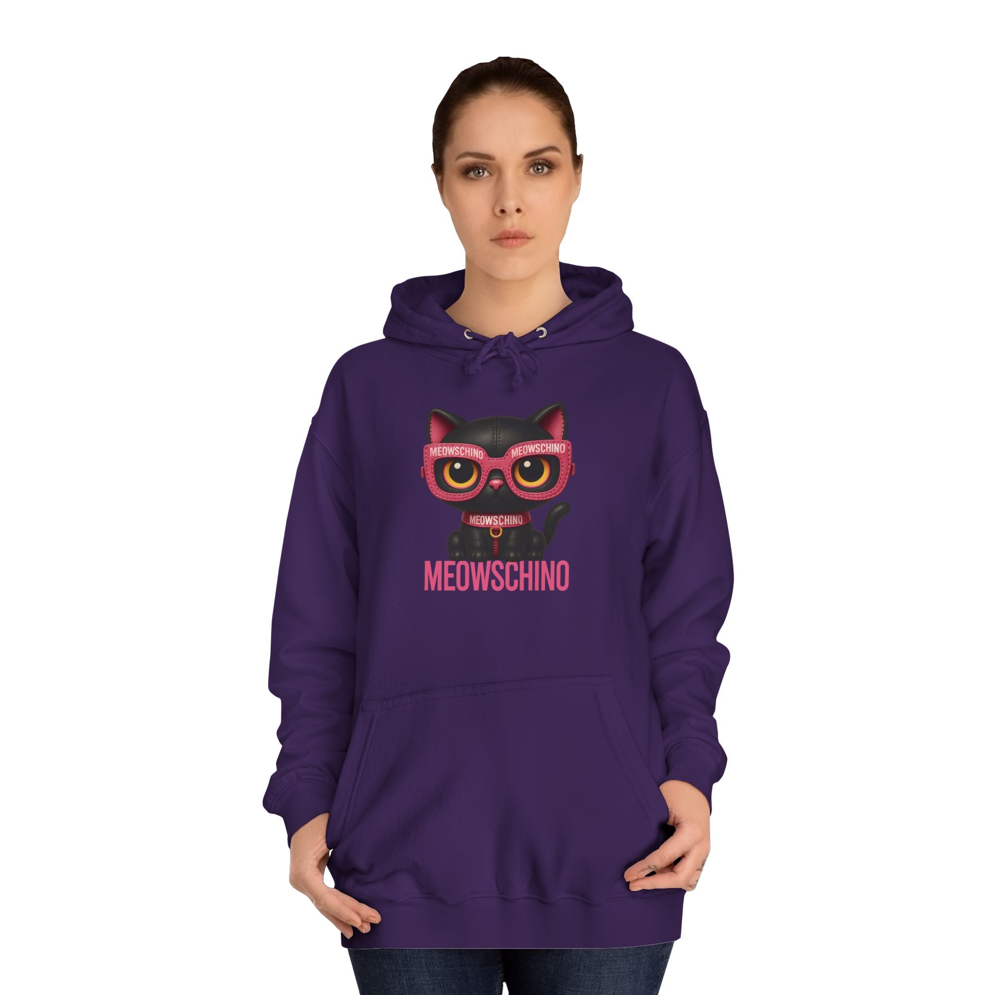 Meowschino Black Pink Leather Cat Graphic Hoodie