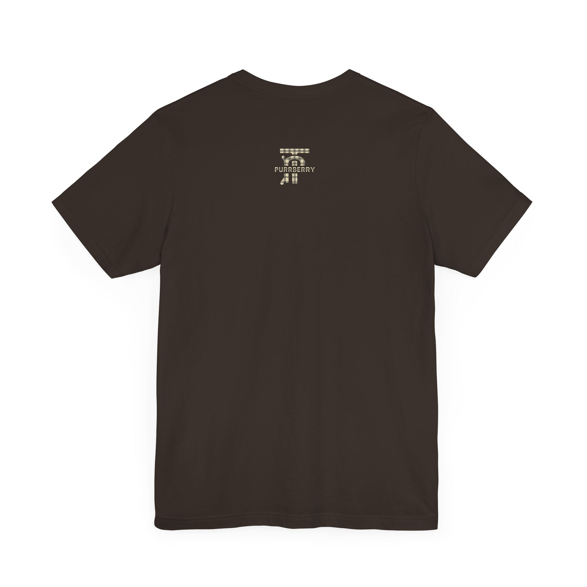 purrberry london mini crest cat graphic t shirt brown back view cat themed apparel
