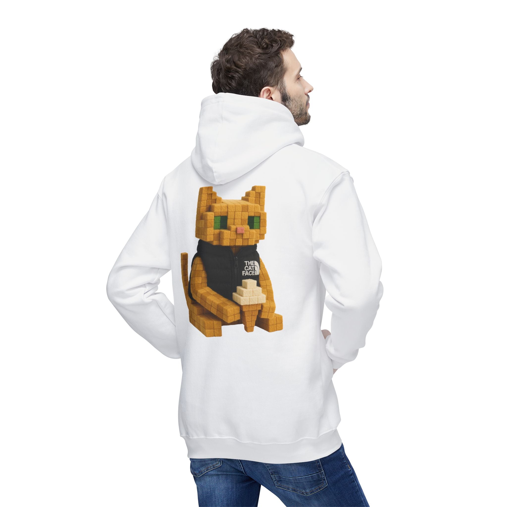 The Cat Face 3D Wool Block Chest Logo & Back Cat Graphic Hoodie