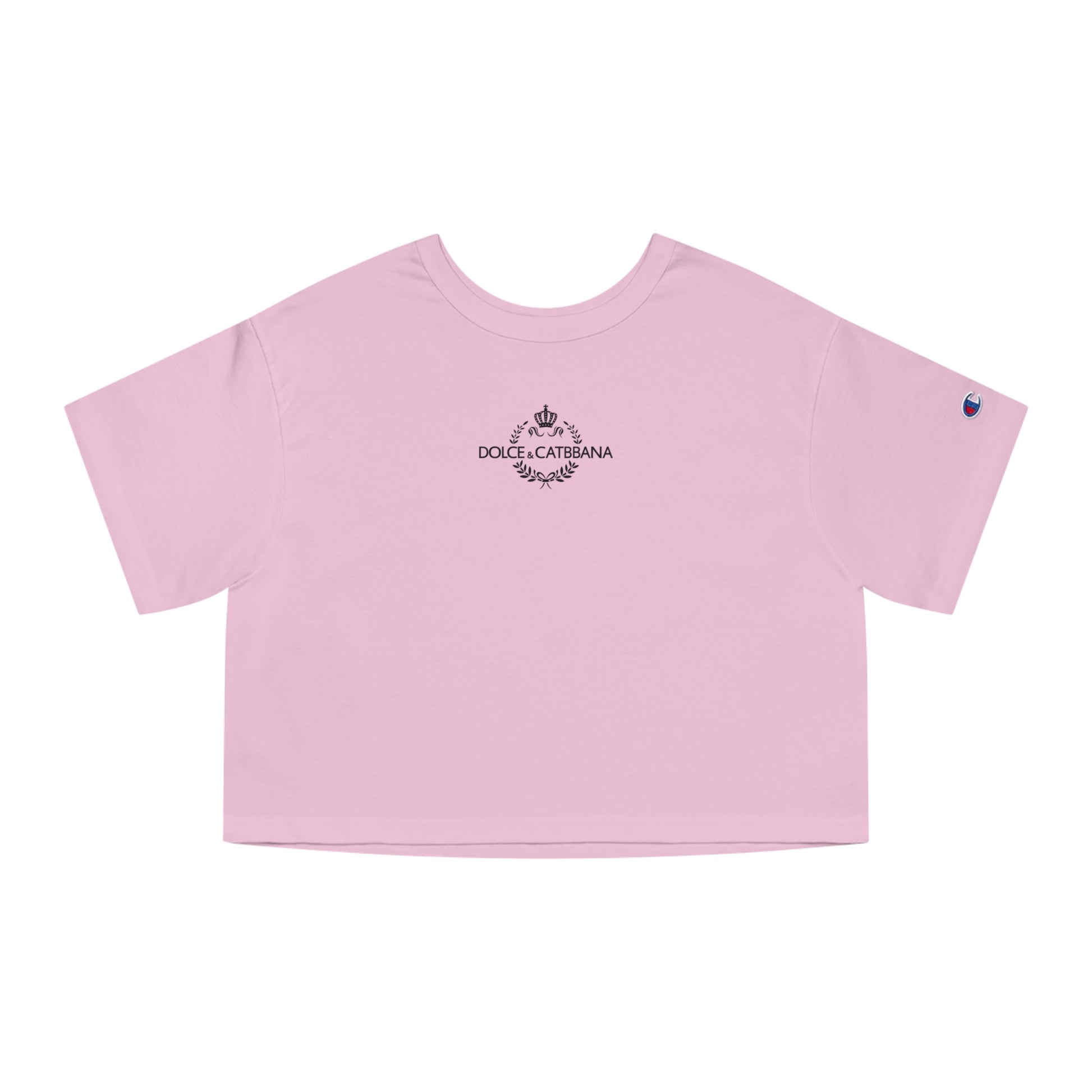Dolce & Catbbana x Champion D&C Chest Logo Graphic Cat Women’s Cropped T Shirt in pink candy front view