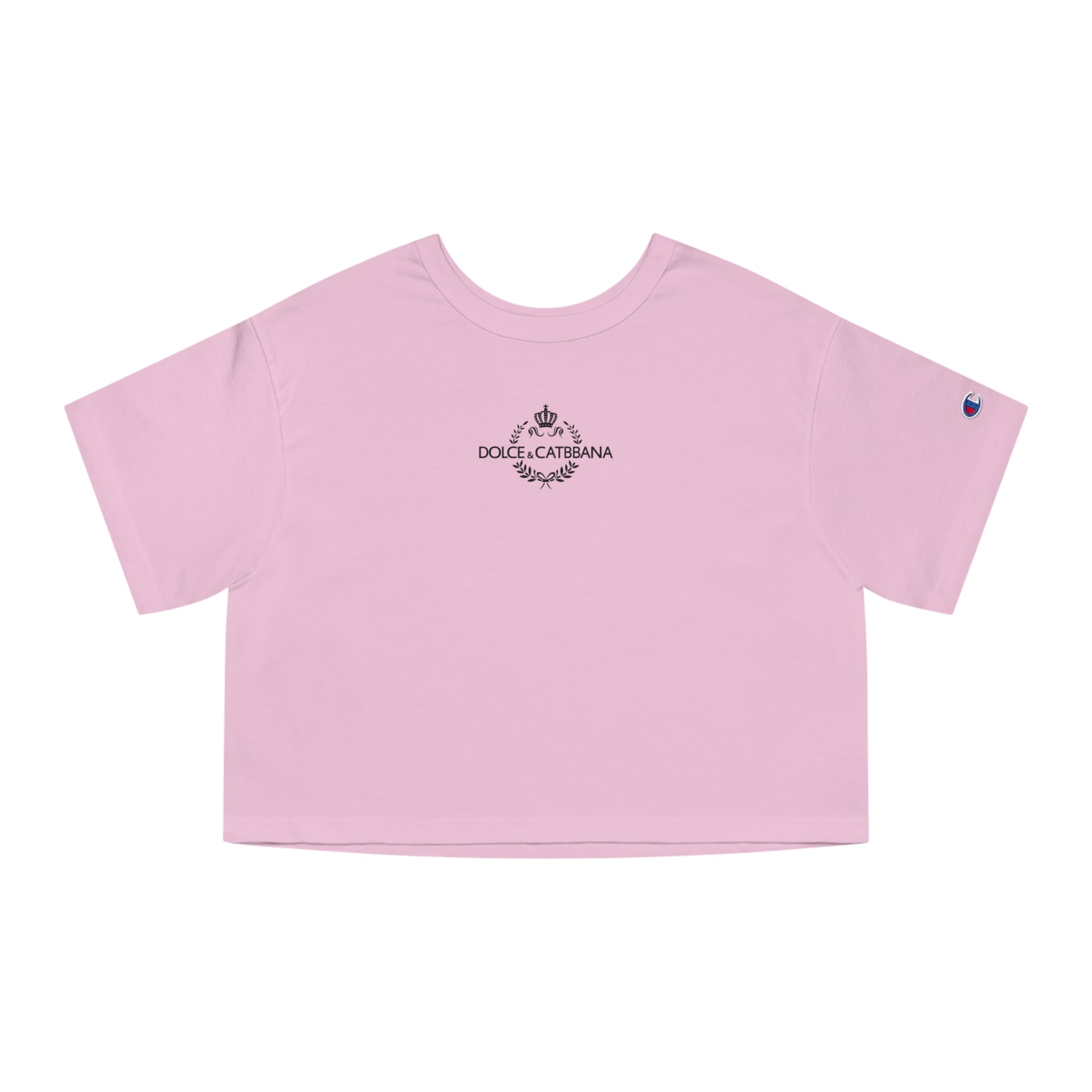 Dolce & Catbbana x Champion D&C Chest Logo Graphic Cat Women’s Cropped T Shirt in pink candy front view