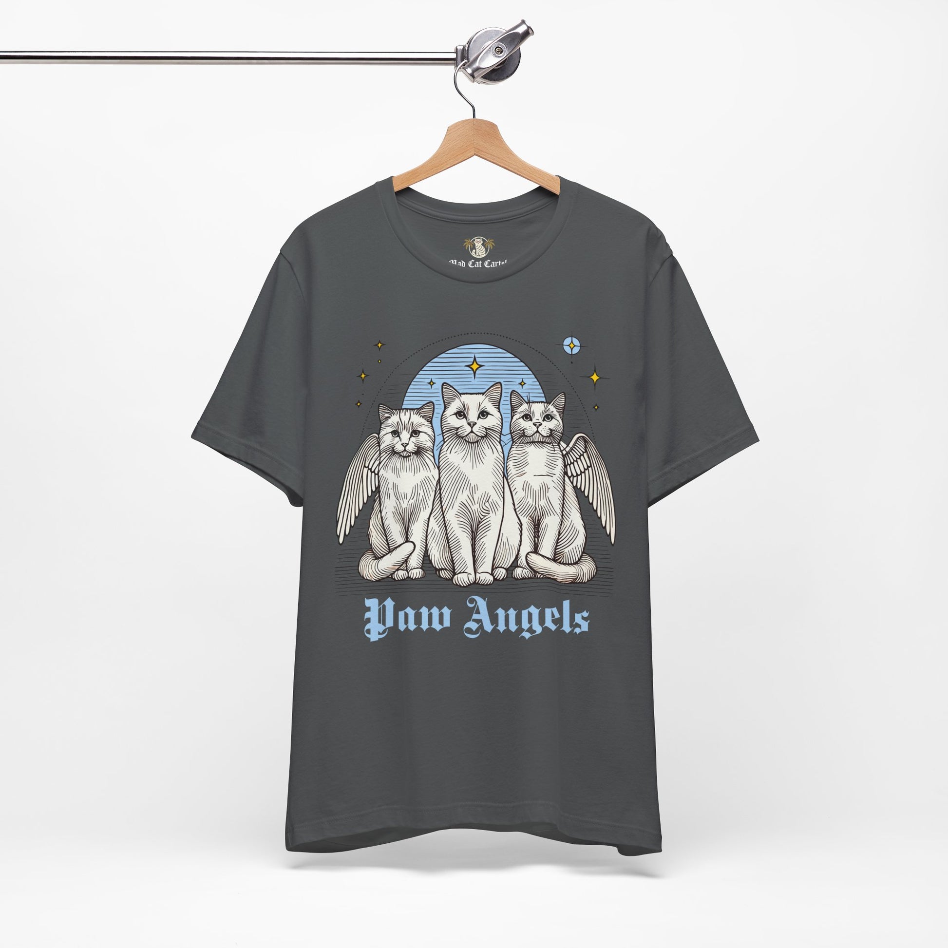 Asphalt grey t shirt on hanger – cat graphic tees

