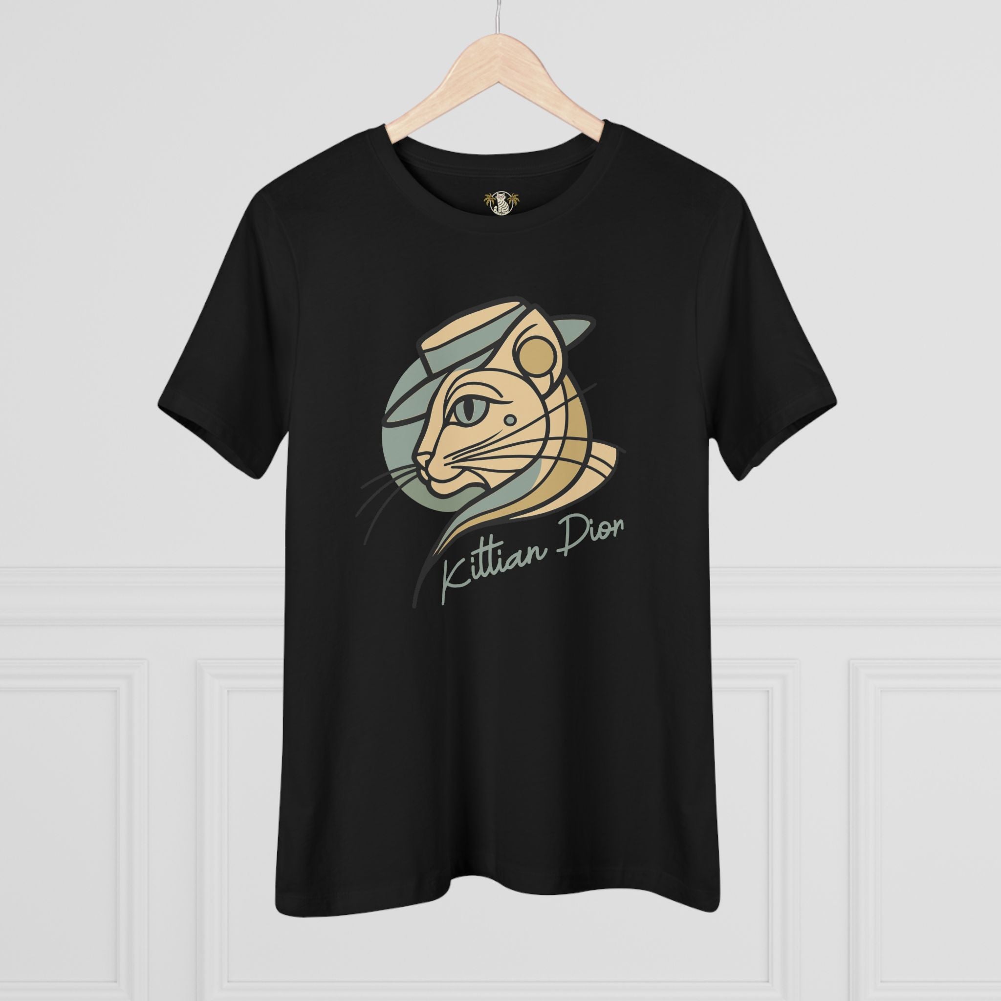 Kittian Dior Graphic Black T-Shirt hanging front view things to get cat lovers