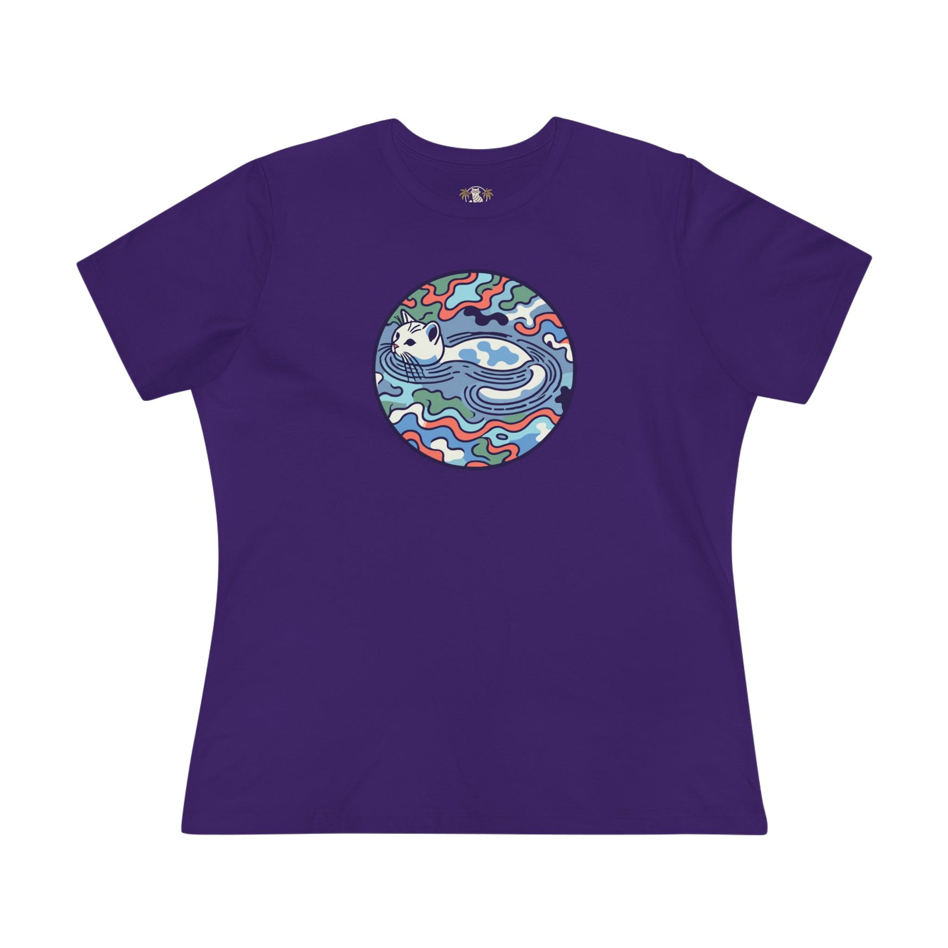 Team Purple A Bathing Cat Wave Camo Flow Graphic Women’s T Shirt for cat lovers