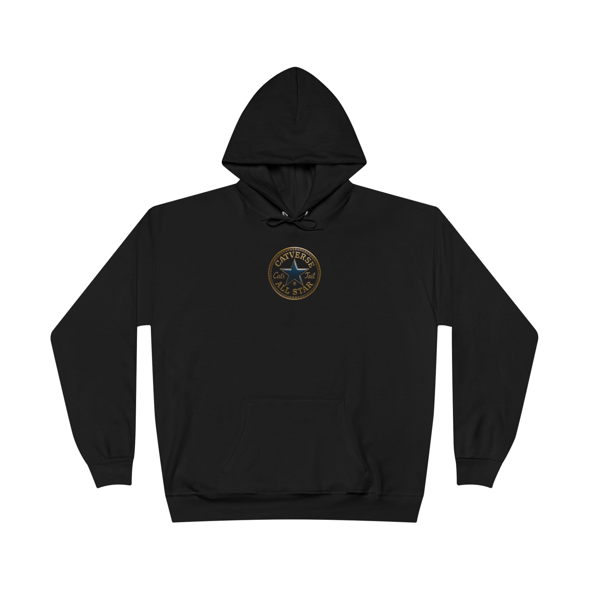 Catverse Chest Logo Goldbot Cat Graphic Black Hoodie, cat hoodies for men