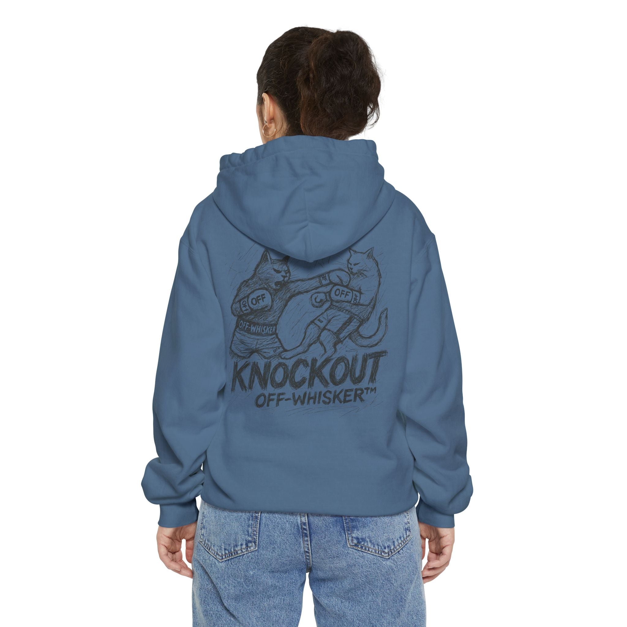 Off-Whisker Cat Knockout Sketch Graphic Hoodie