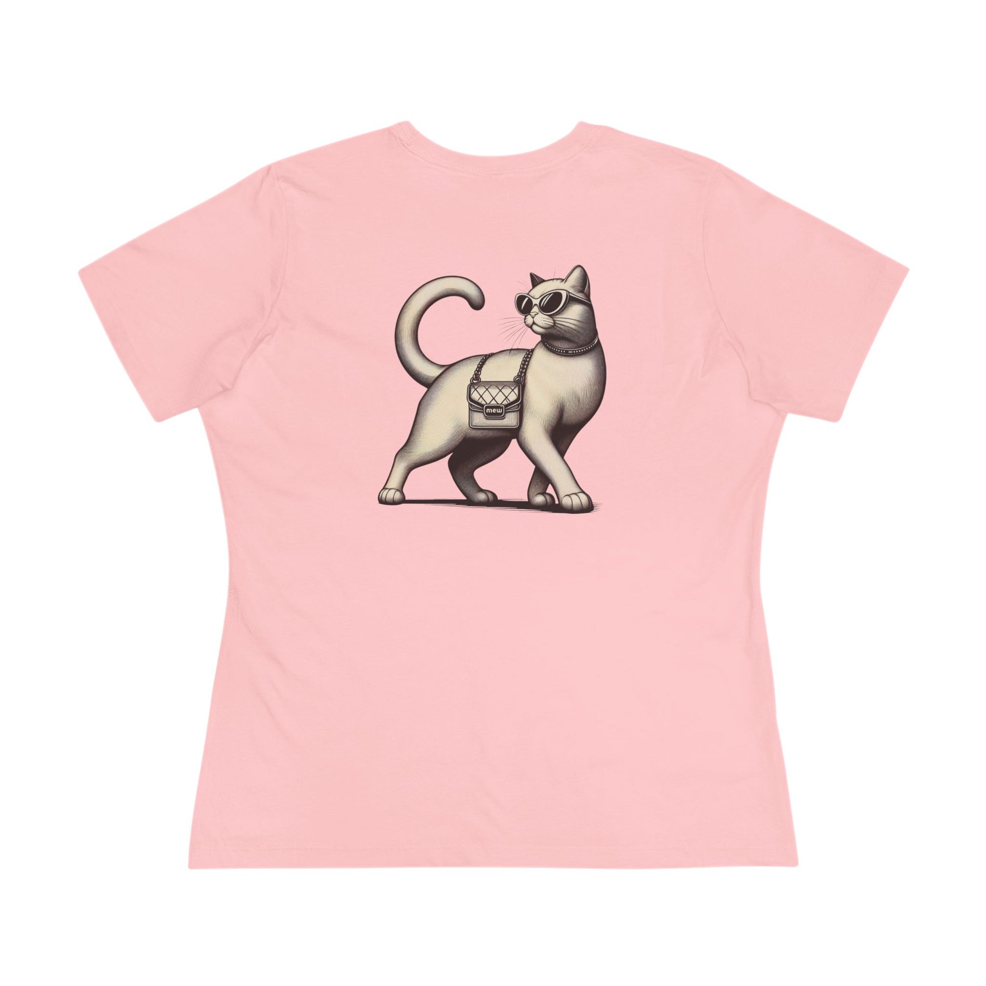 Pink t shirt flat lay back view cat ladies t shirt