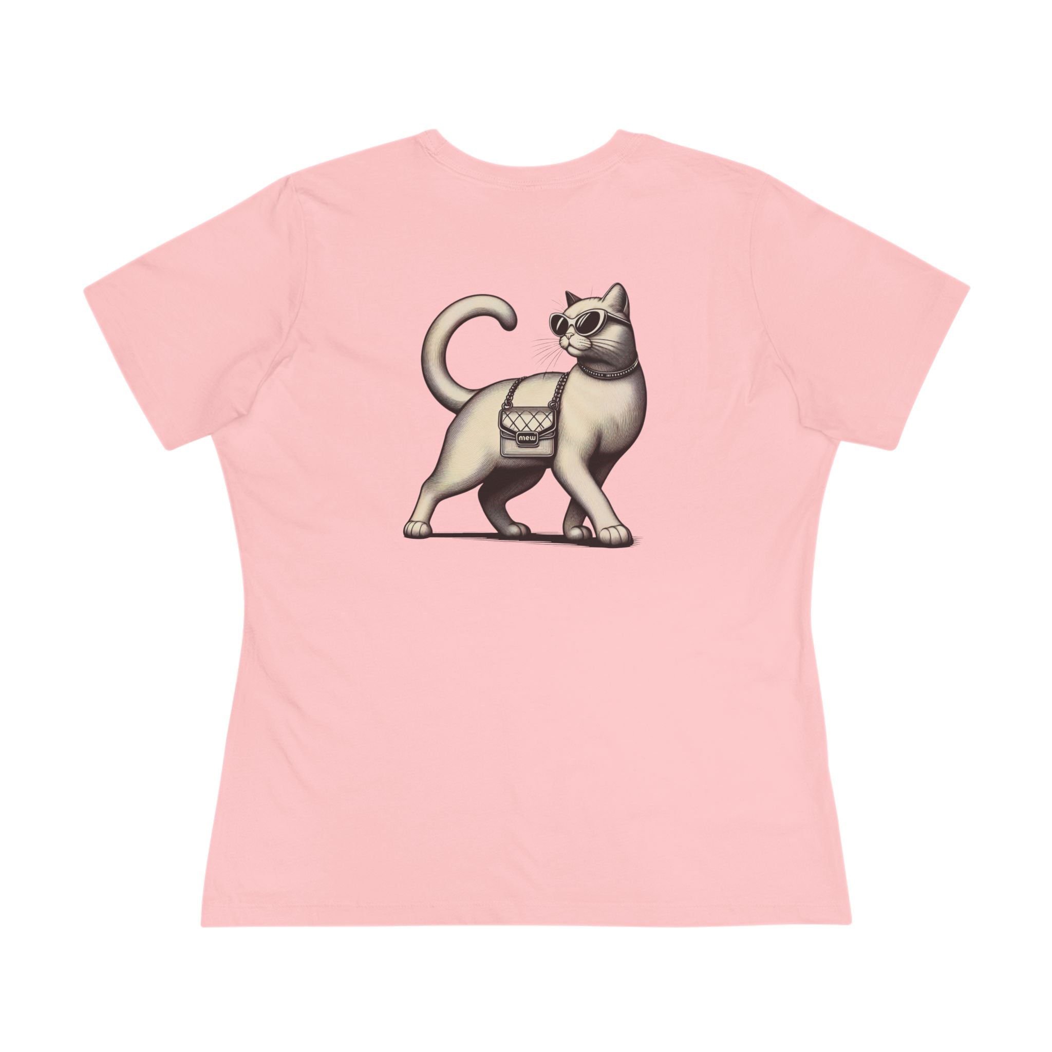 Pink t shirt flat lay back view cat ladies t shirt