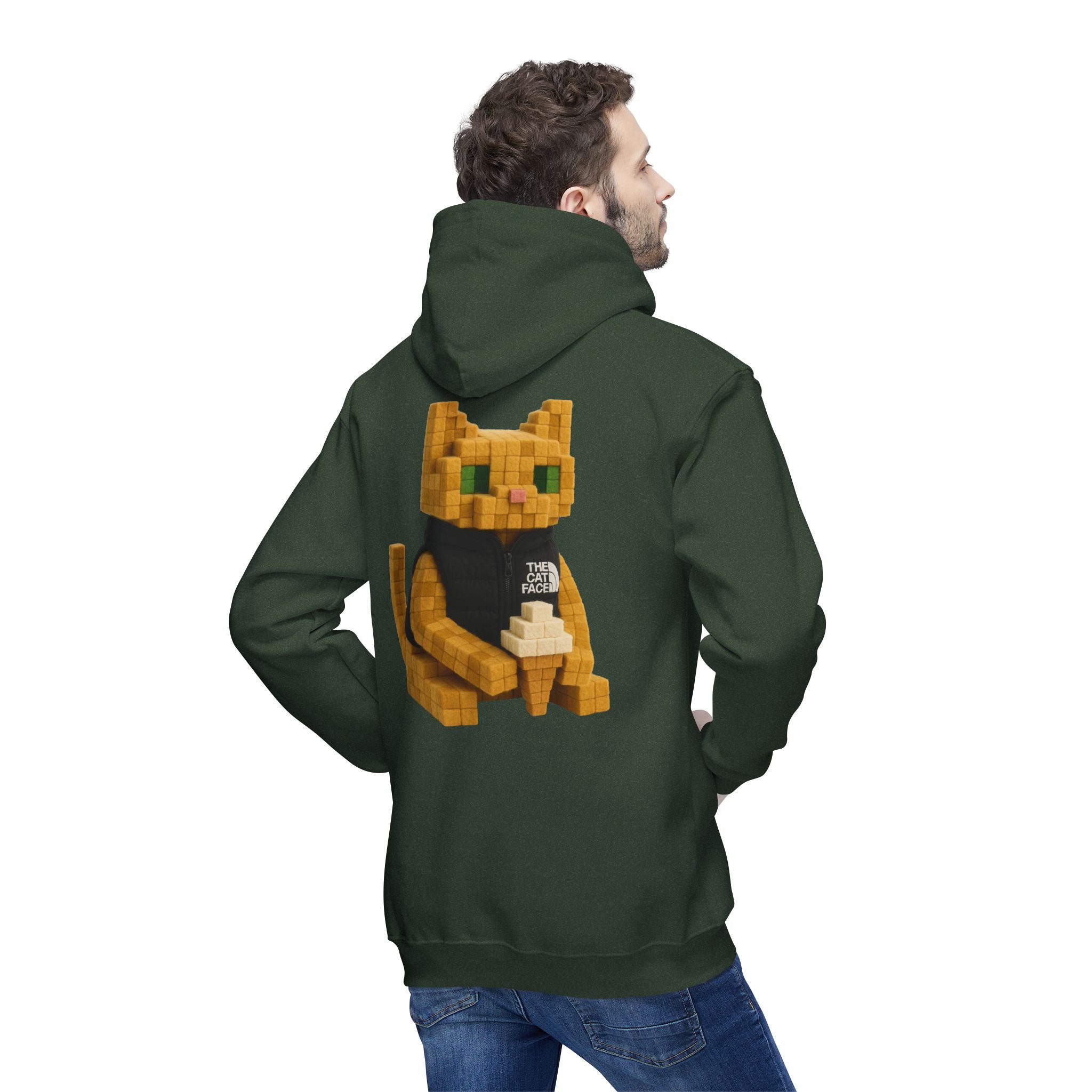 The Cat Face 3D Wool Block Chest Logo & Back Cat Graphic Hoodie