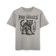 Front view of Paw Angels Hellcat acid washed asphalt gray men's oversized cat t-shirt – shirts for cat lovers