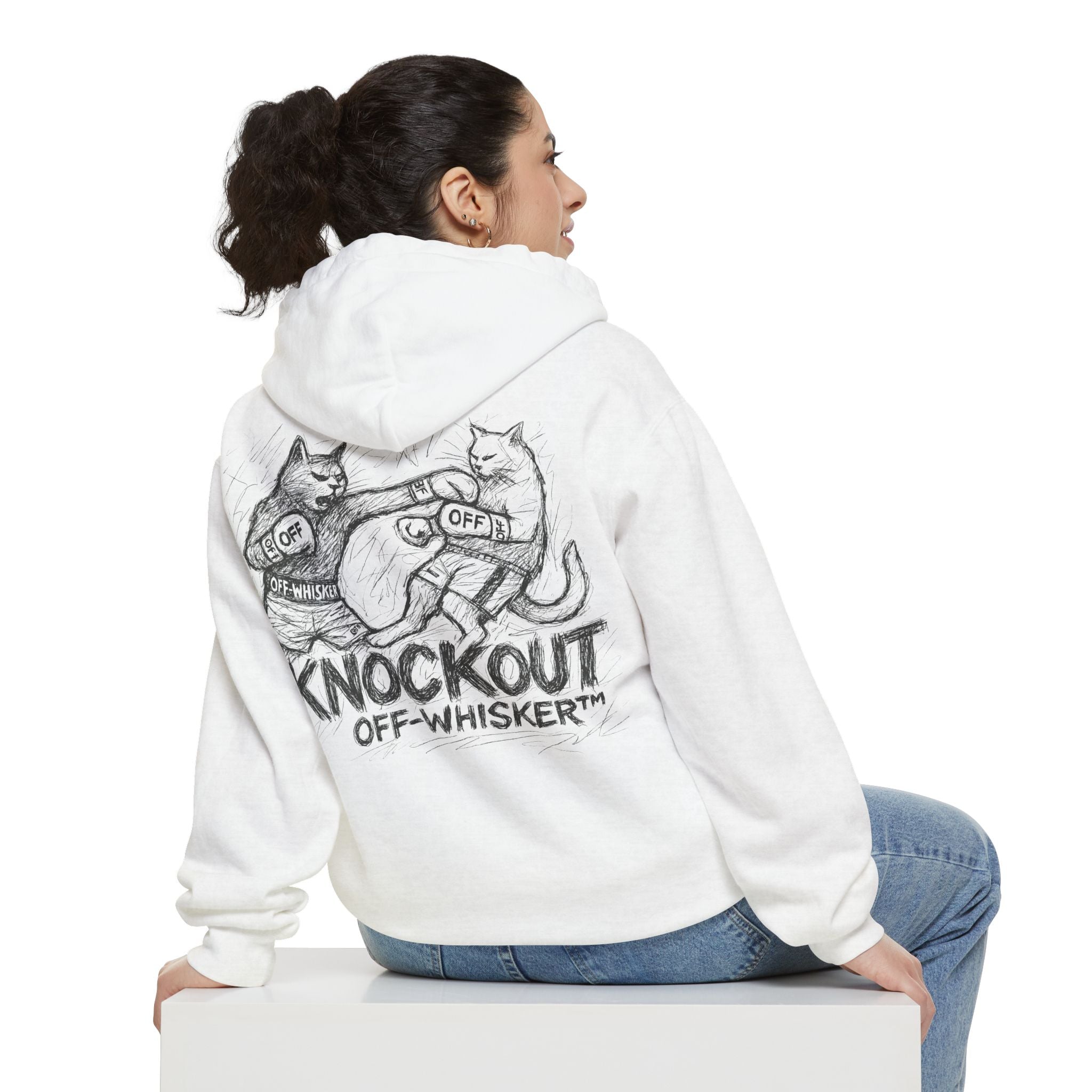 Off-Whisker Cat Knockout Sketch Graphic Hoodie