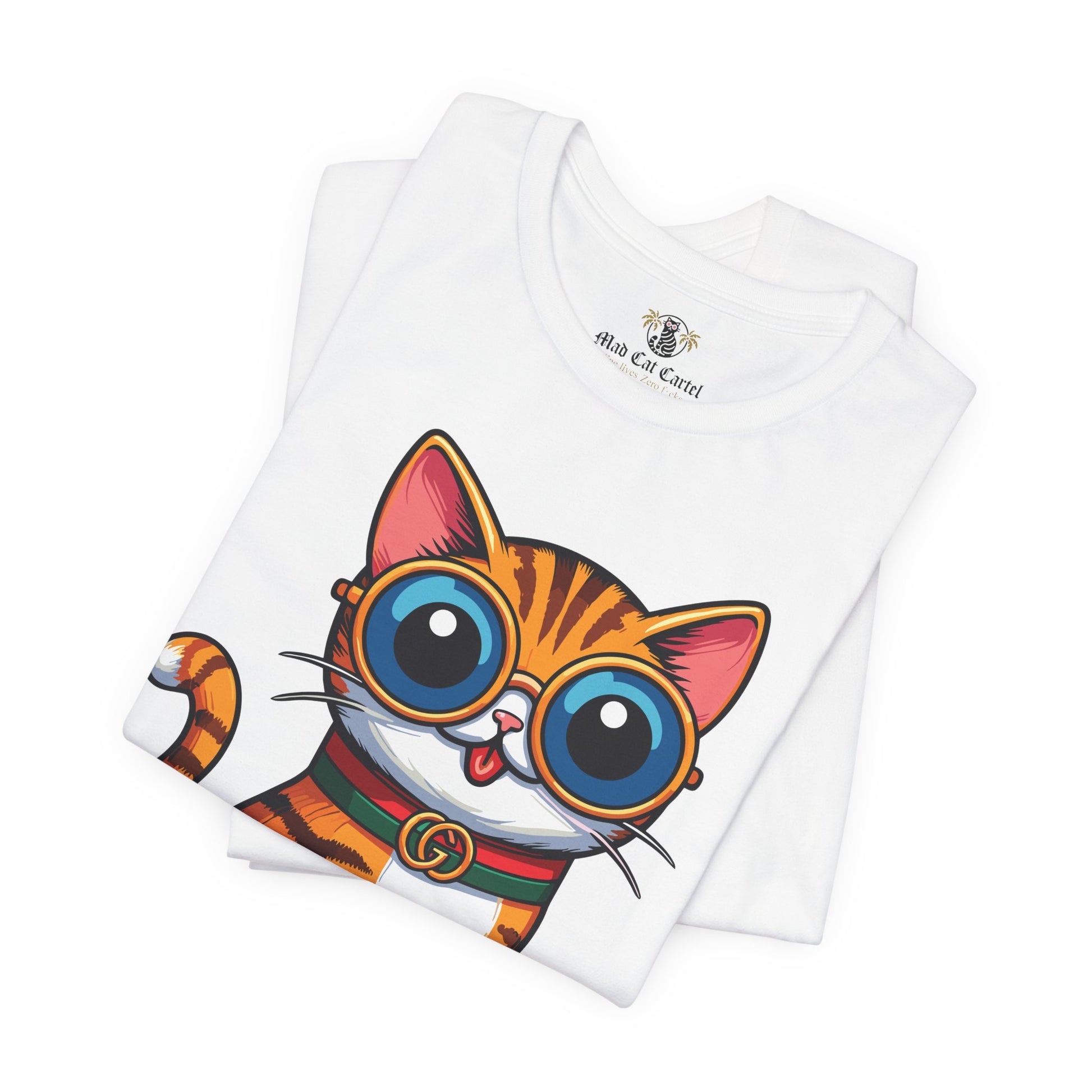 White Mewcci Iconic Box Cat Graphic T-Shirt folded – funny adult shirts
