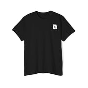 Black A Bathing Cat Mini Logo Pocket Graphic T-Shirt flat front view cat pocket tee shirt