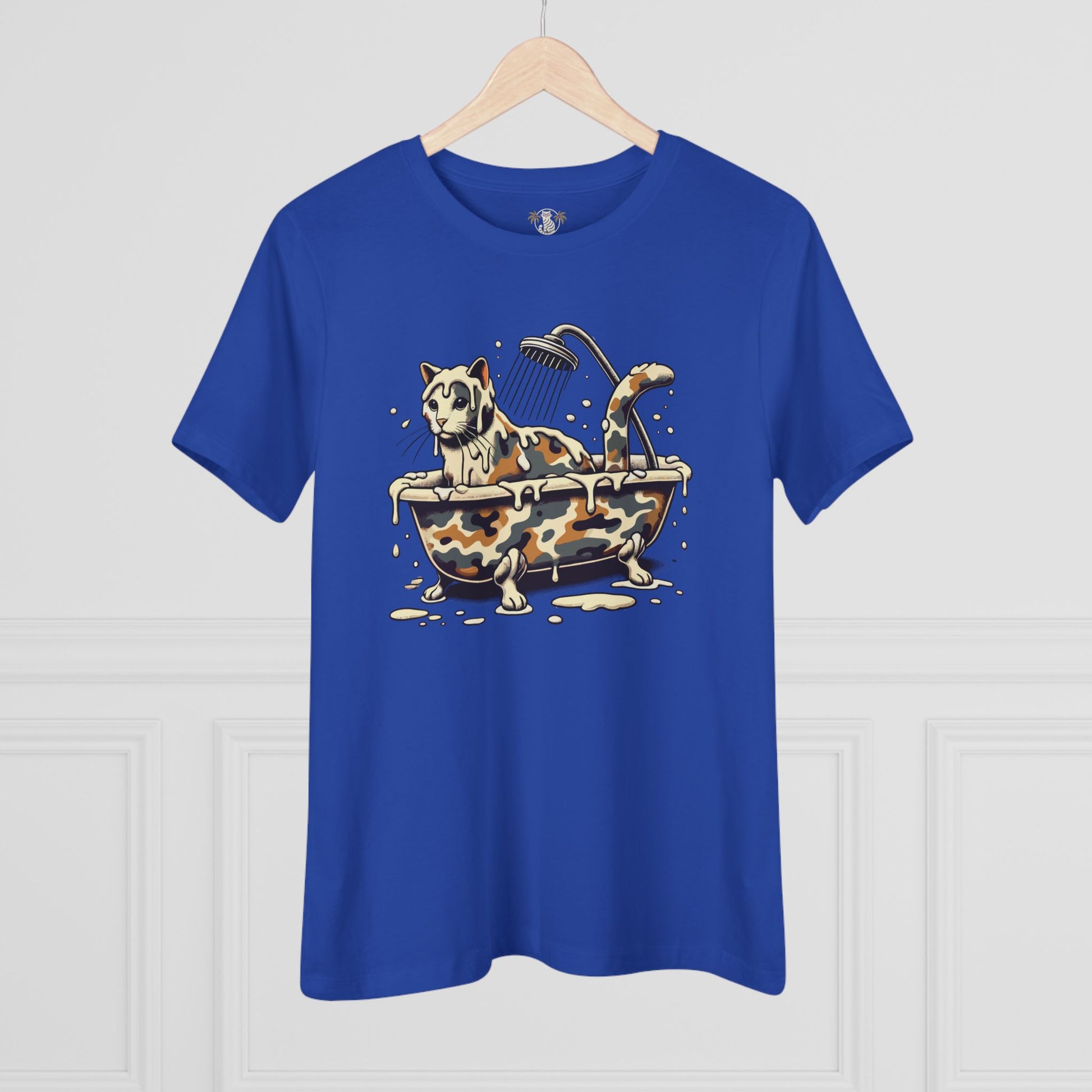 True Royal Blue cat t shirt women's hanging front view