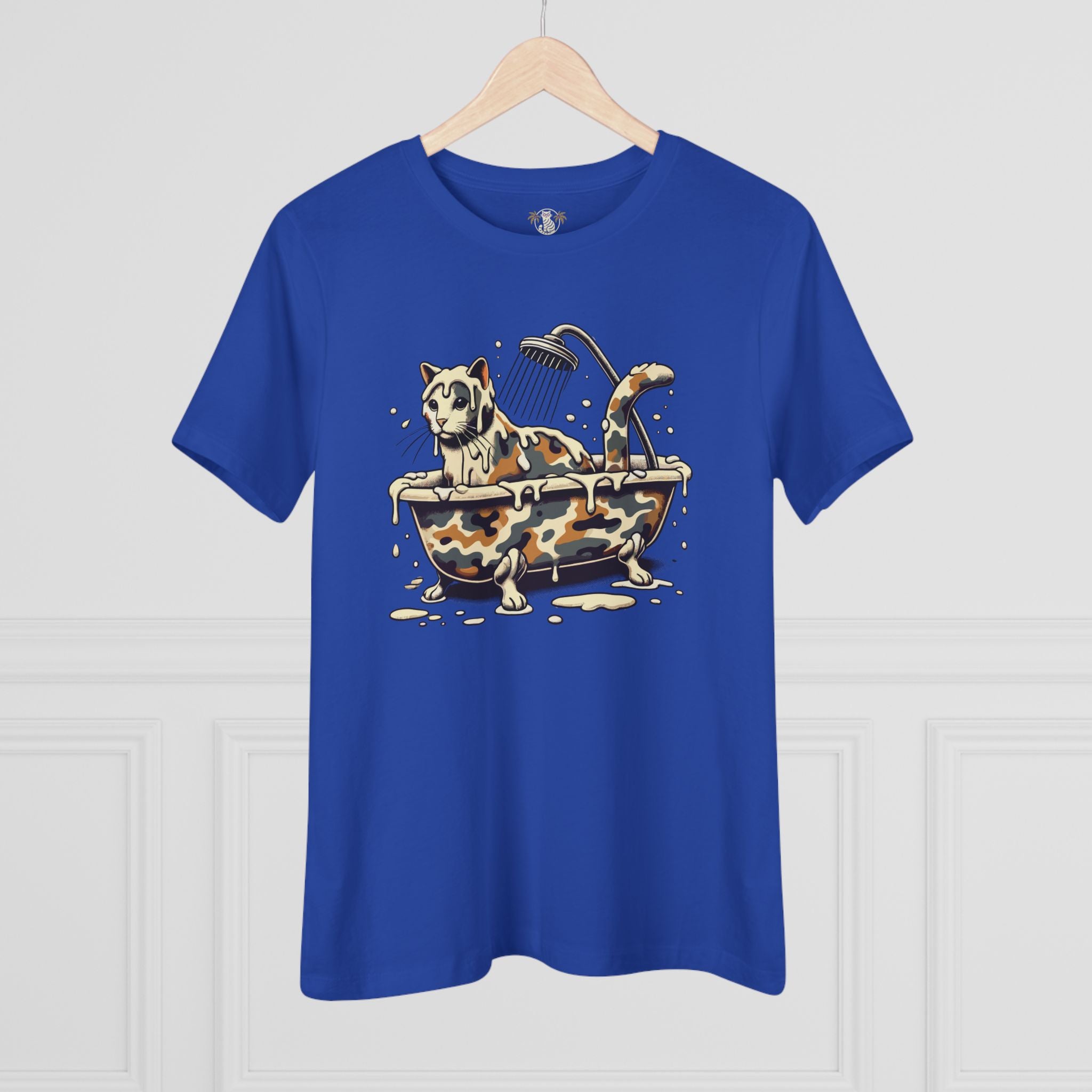 True Royal Blue cat t shirt women's hanging front view