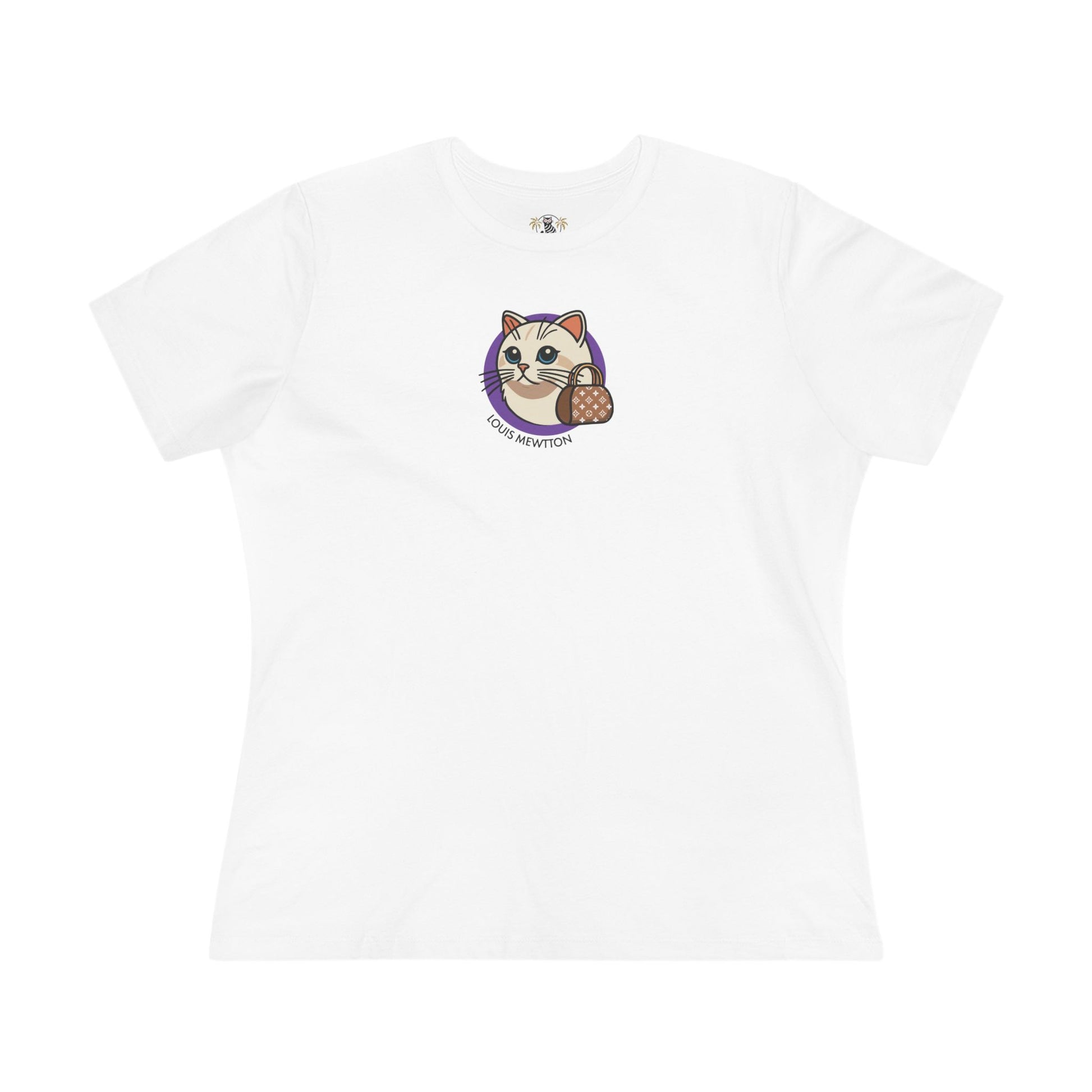 Louis Mewtton Mini Chest Cat Icon Women's White T Shirt flat front cat lover shirt