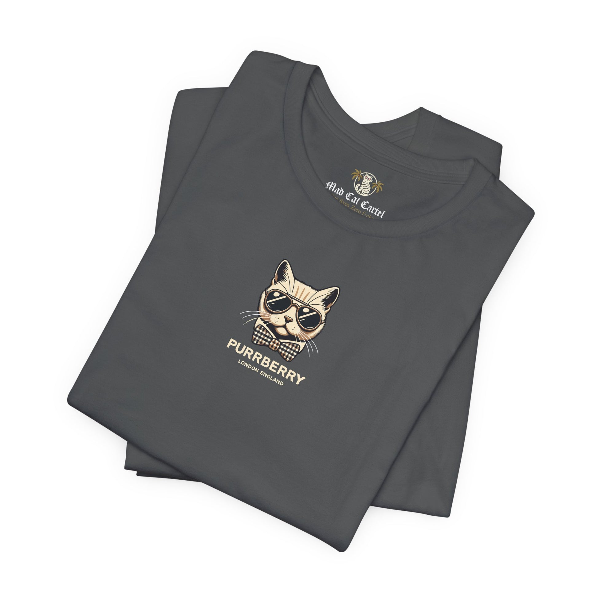 folded purrberry london mini crest cat graphic t shirt asphalt cool cat shirts for men