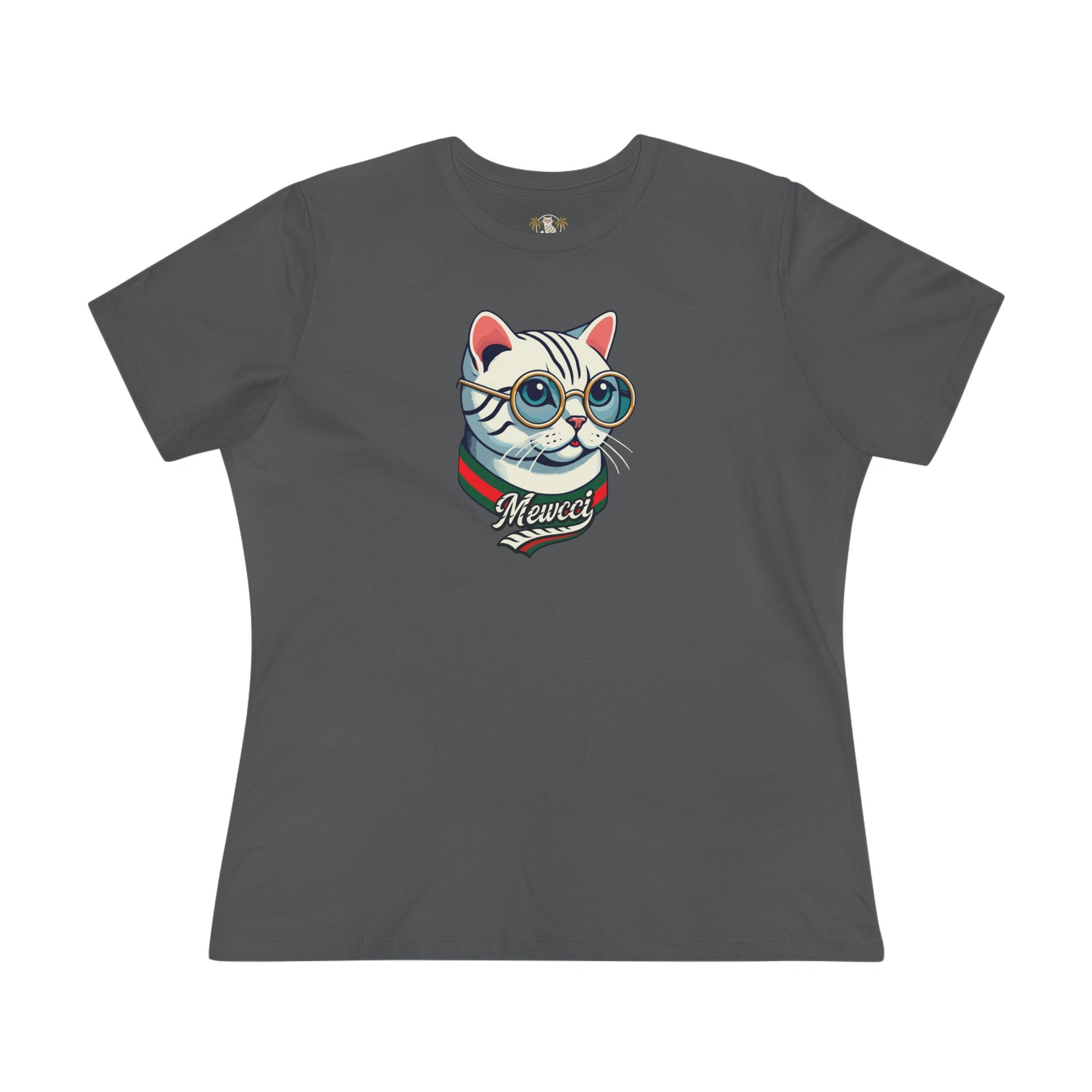 Mewcci Cat Icon Graphic Women's T-Shirt, asphalt gray cats shirts front view