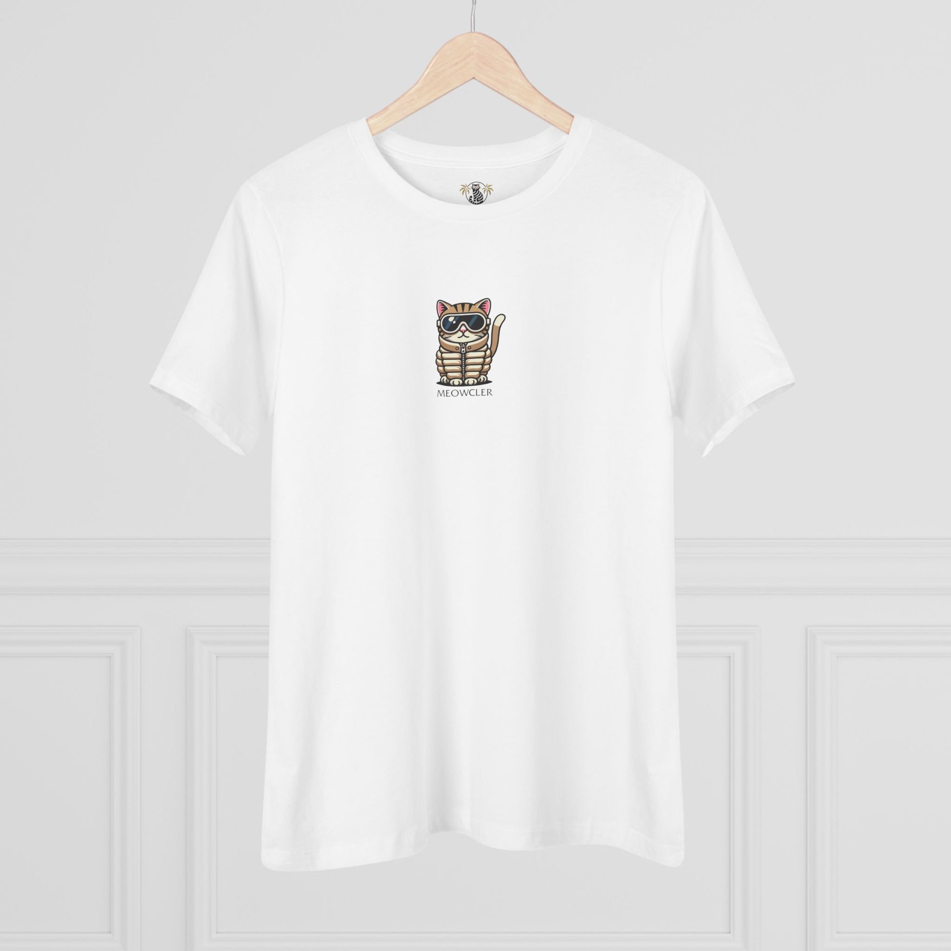 Hanging white women’s cat graphic t shirt
