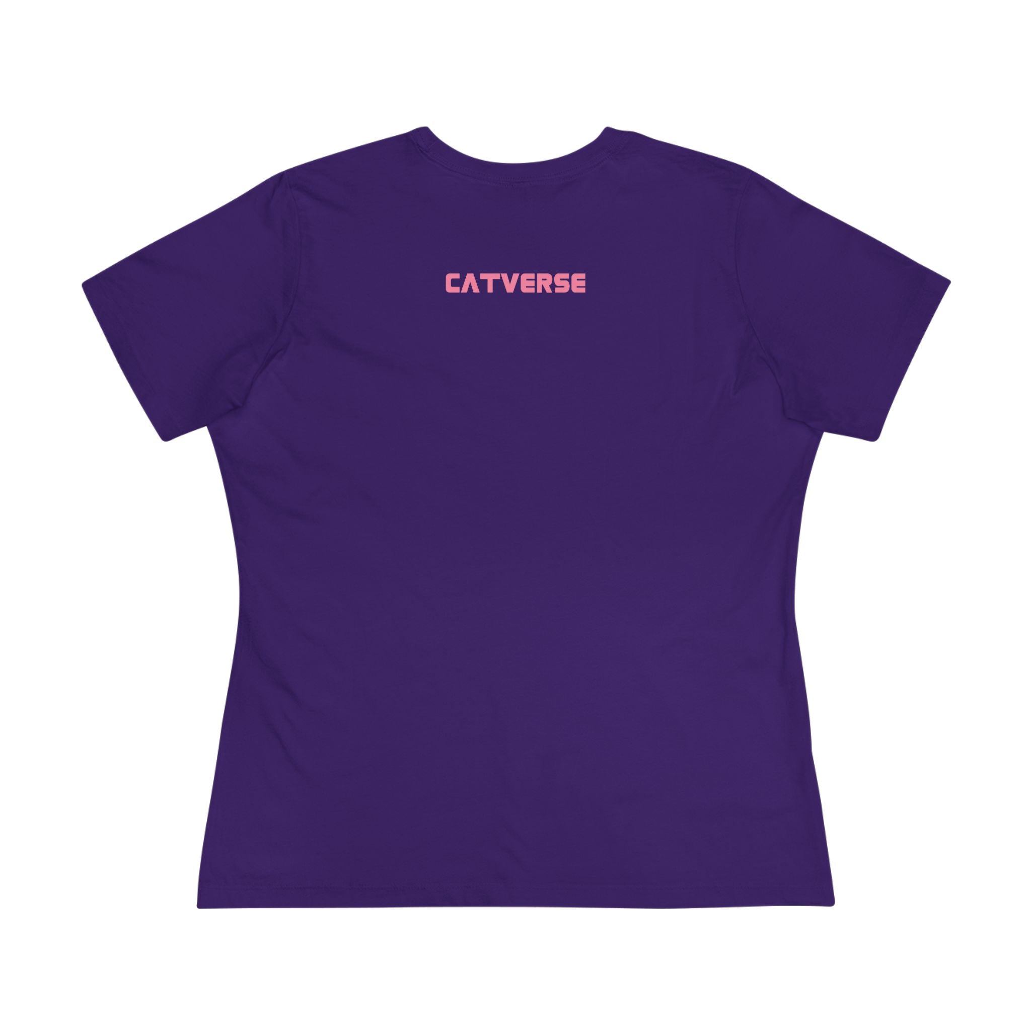 Purple Catverse Apex Kick tee back print view, cat t shirt women's, womens cat tee