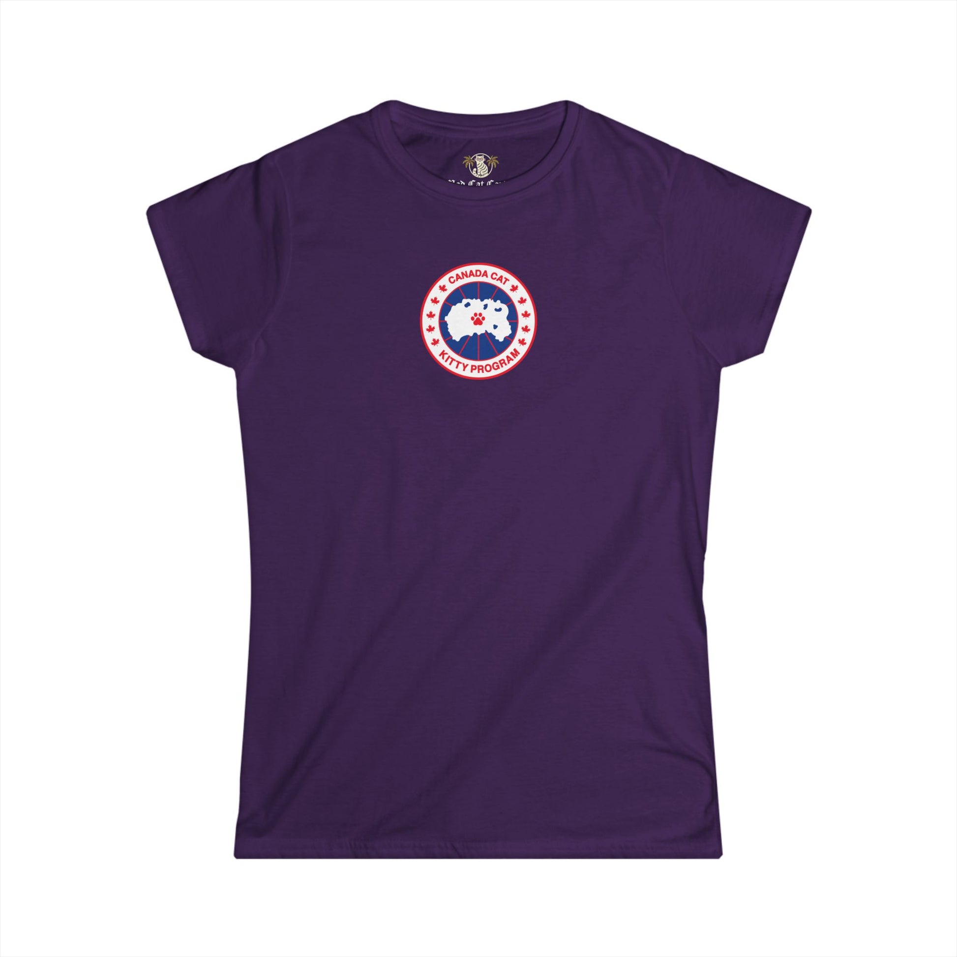 Purple Canada Cat Kitty Program Logo Women’s Graphic T Shirt flat lay front