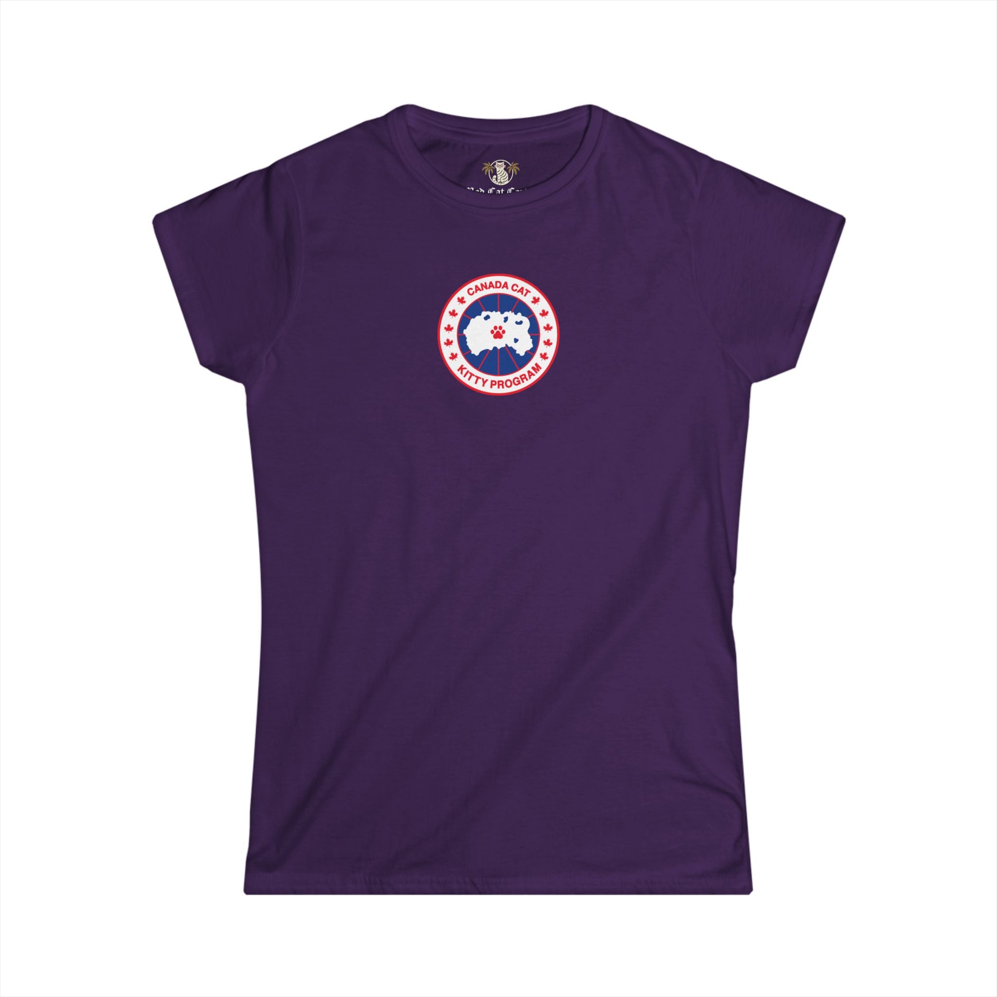 Purple Canada Cat Kitty Program Logo Women’s Graphic T Shirt flat lay front