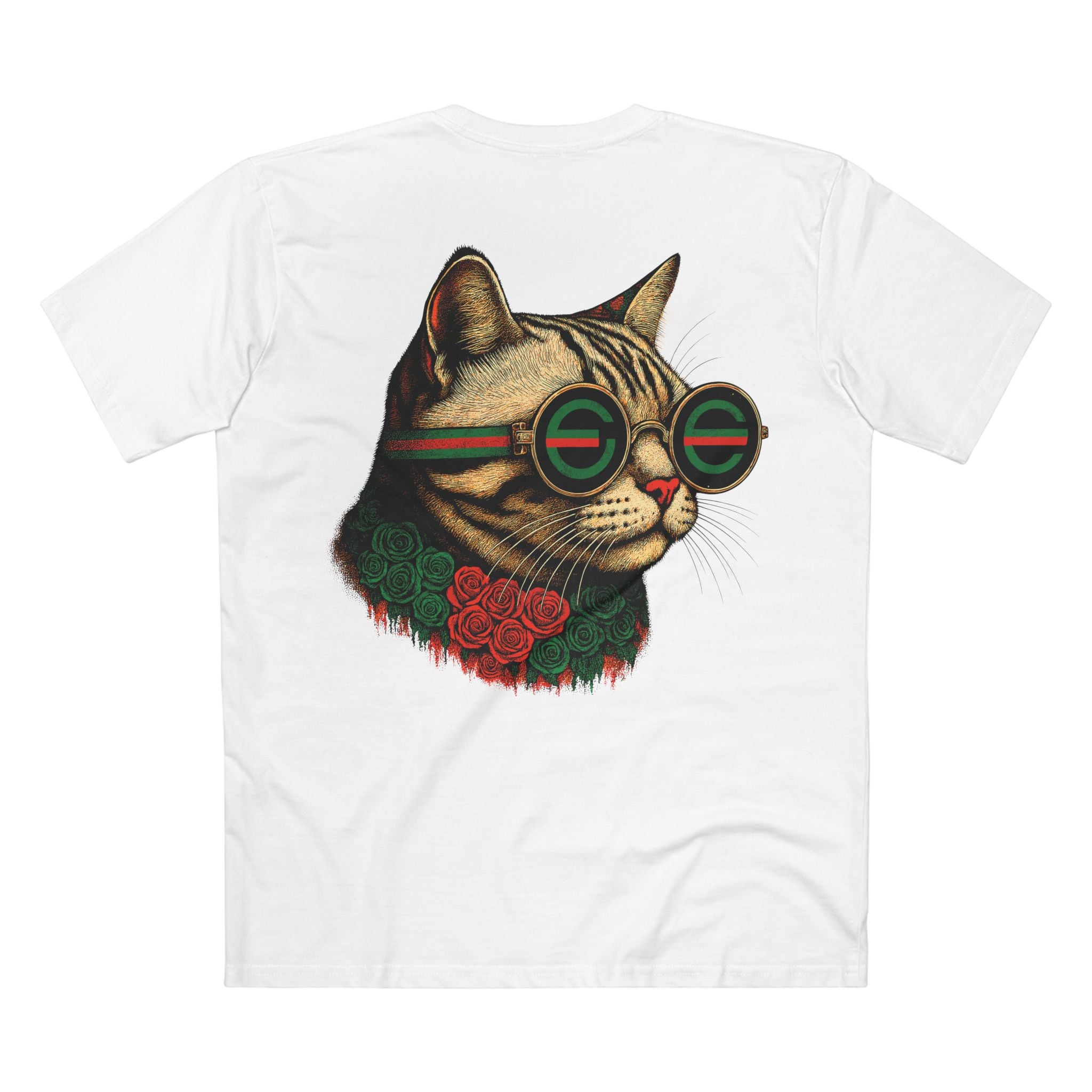 Back view of Mewcci Floral Vision Cat Graphic T Shirt in White – cat themed shirt, cat graphic tee, items for cat lovers, flower graphic shirt