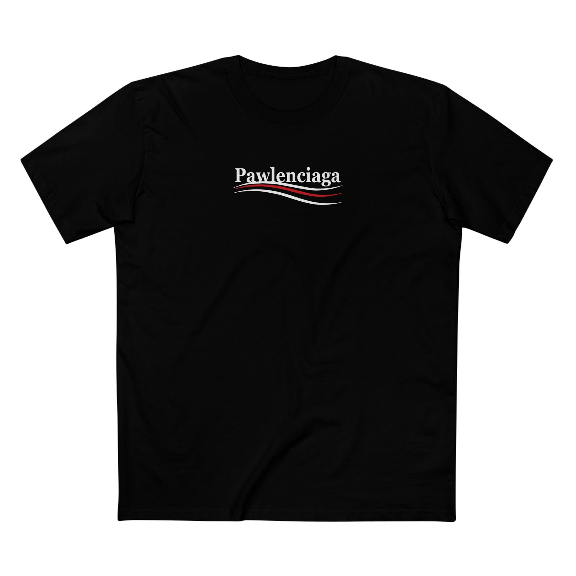 Pawlenciaga parody logo funny cat t shirt for men in black midweight cotton