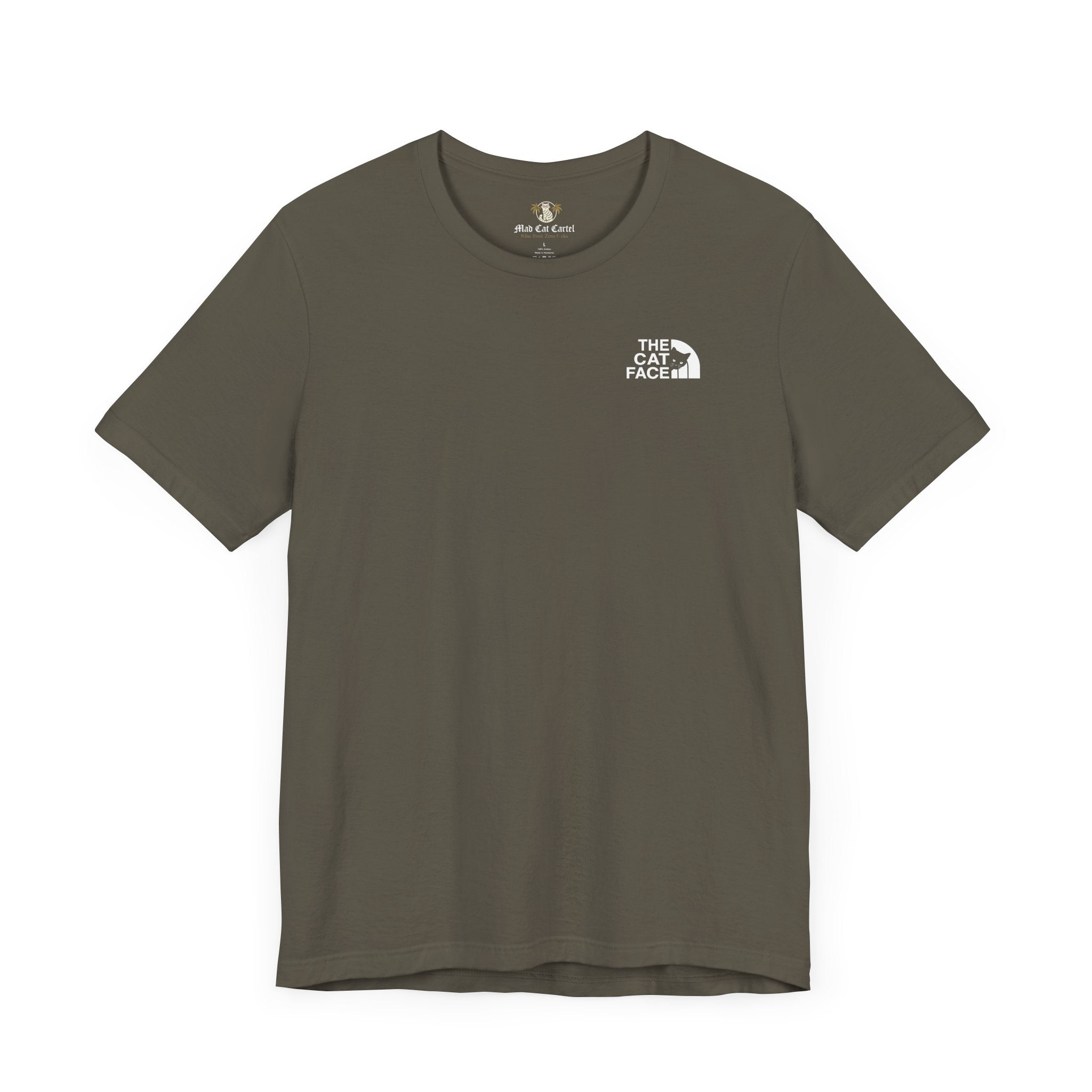 The Cat Face Classic Mini Chest Logo T-Shirt Army – parody t shirts front view
