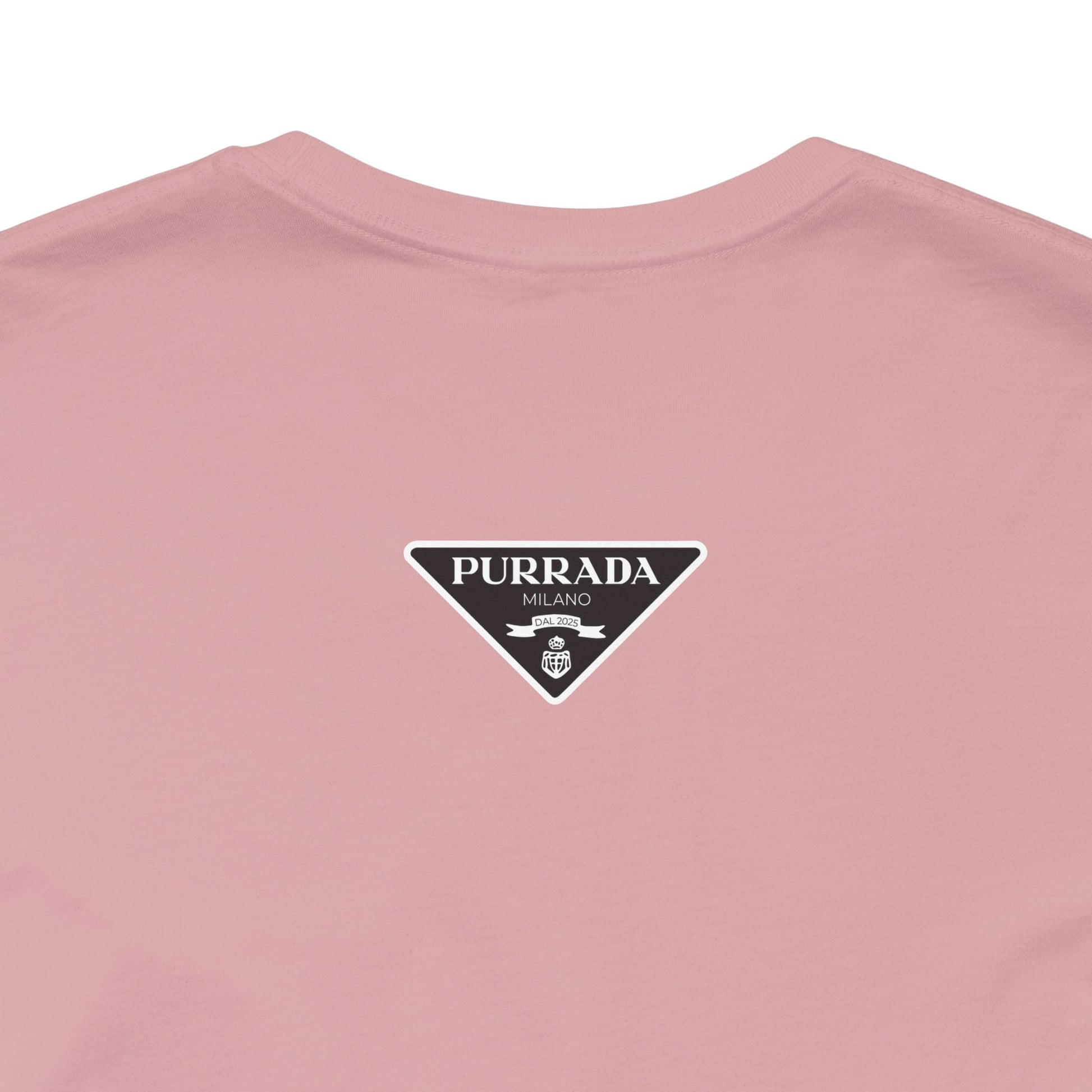 Back closeup of storm Purrada Exclusive Milano Cat Graphic T Shirt, graphic tees cats for men and women