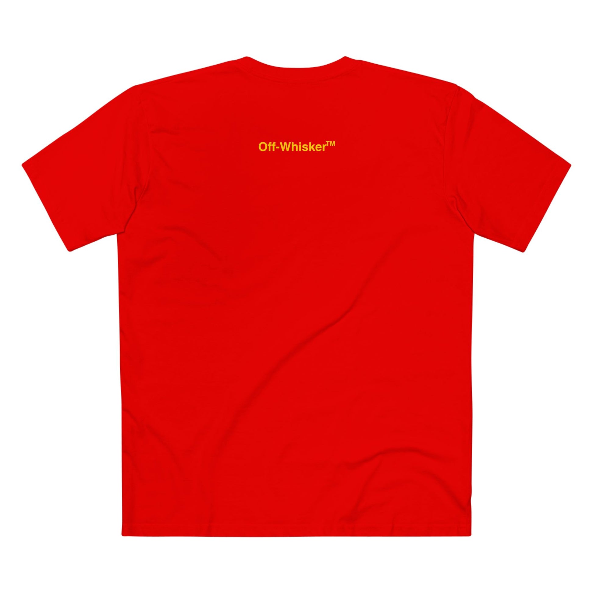 Back view of red Off-Whisker Industrial Drip cat lover t shirt – casual cat mens t shirt