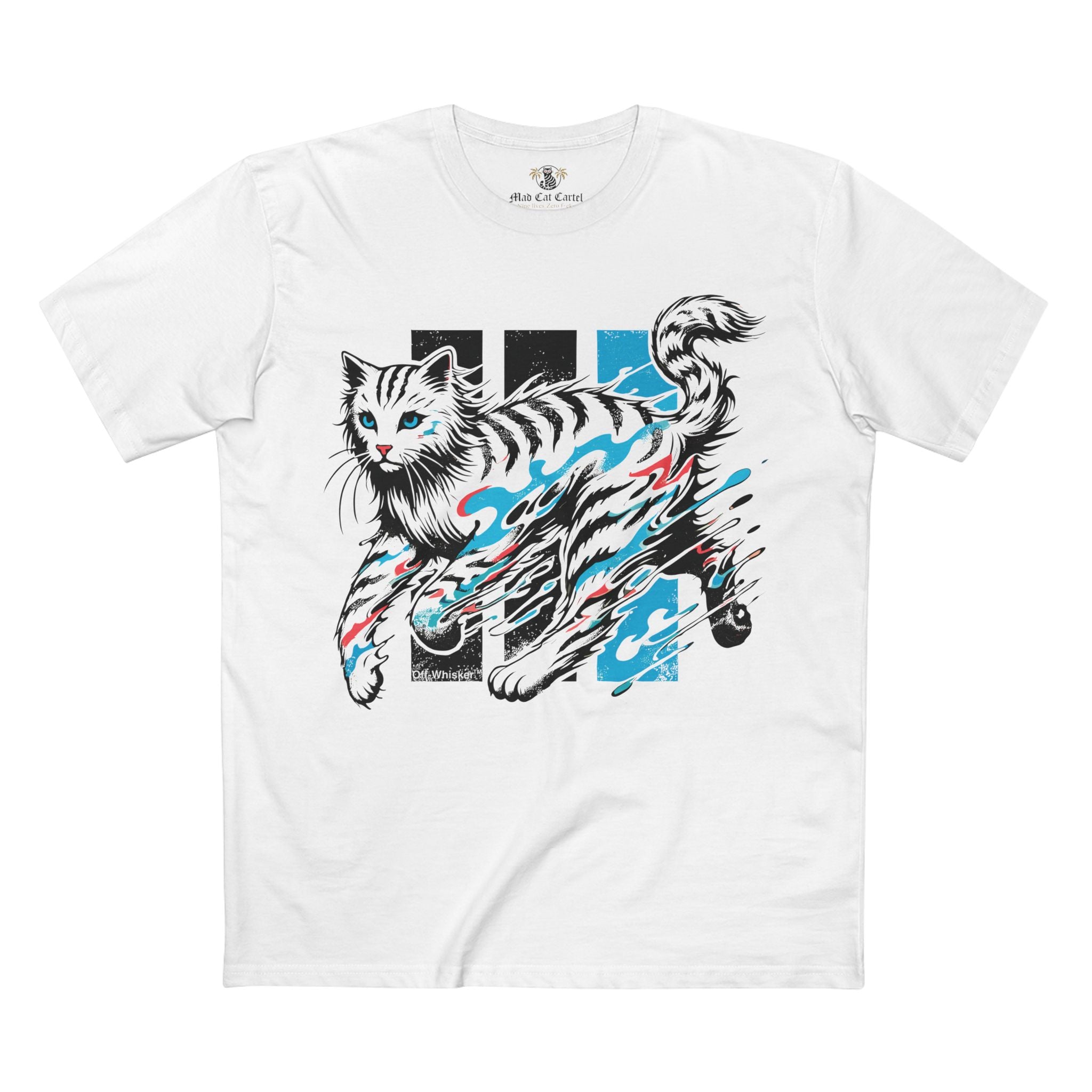 Off-Whisker Yokai Flame Cat Graphic White T-Shirt, unisex white graphic shirt front view