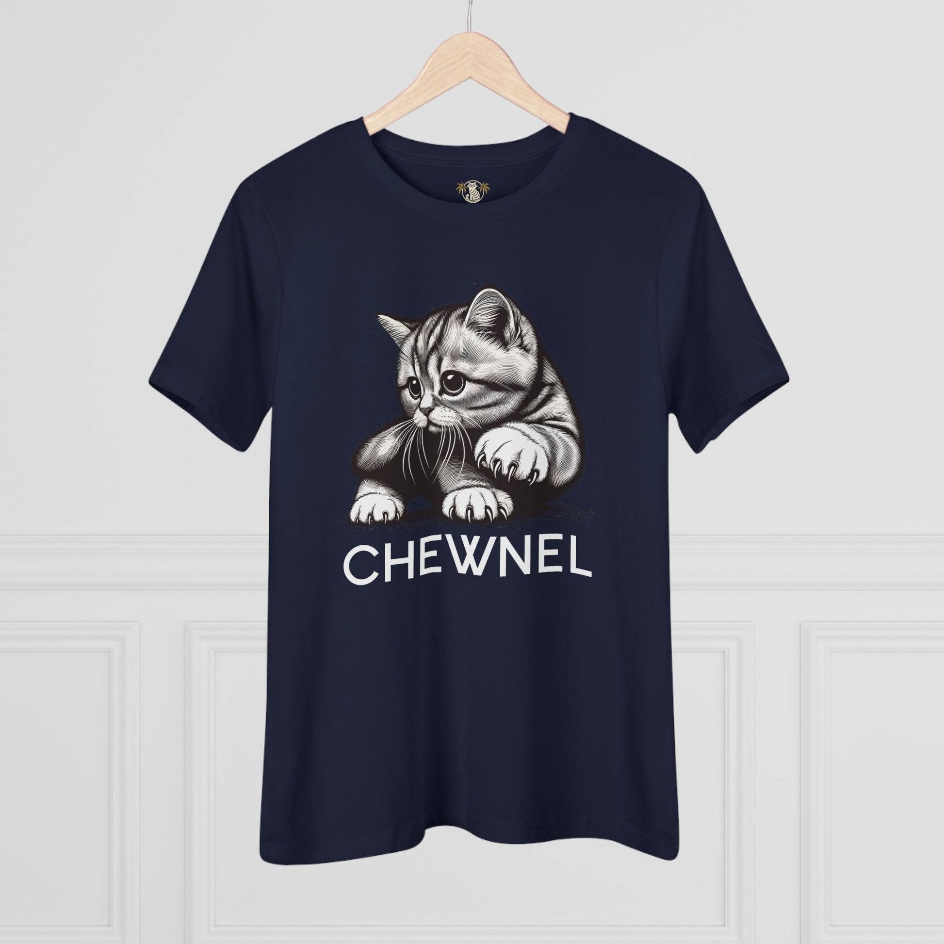 Navy blue Chewnel Haute Cat-ture cat print tee hanging display cute cat shirts for women