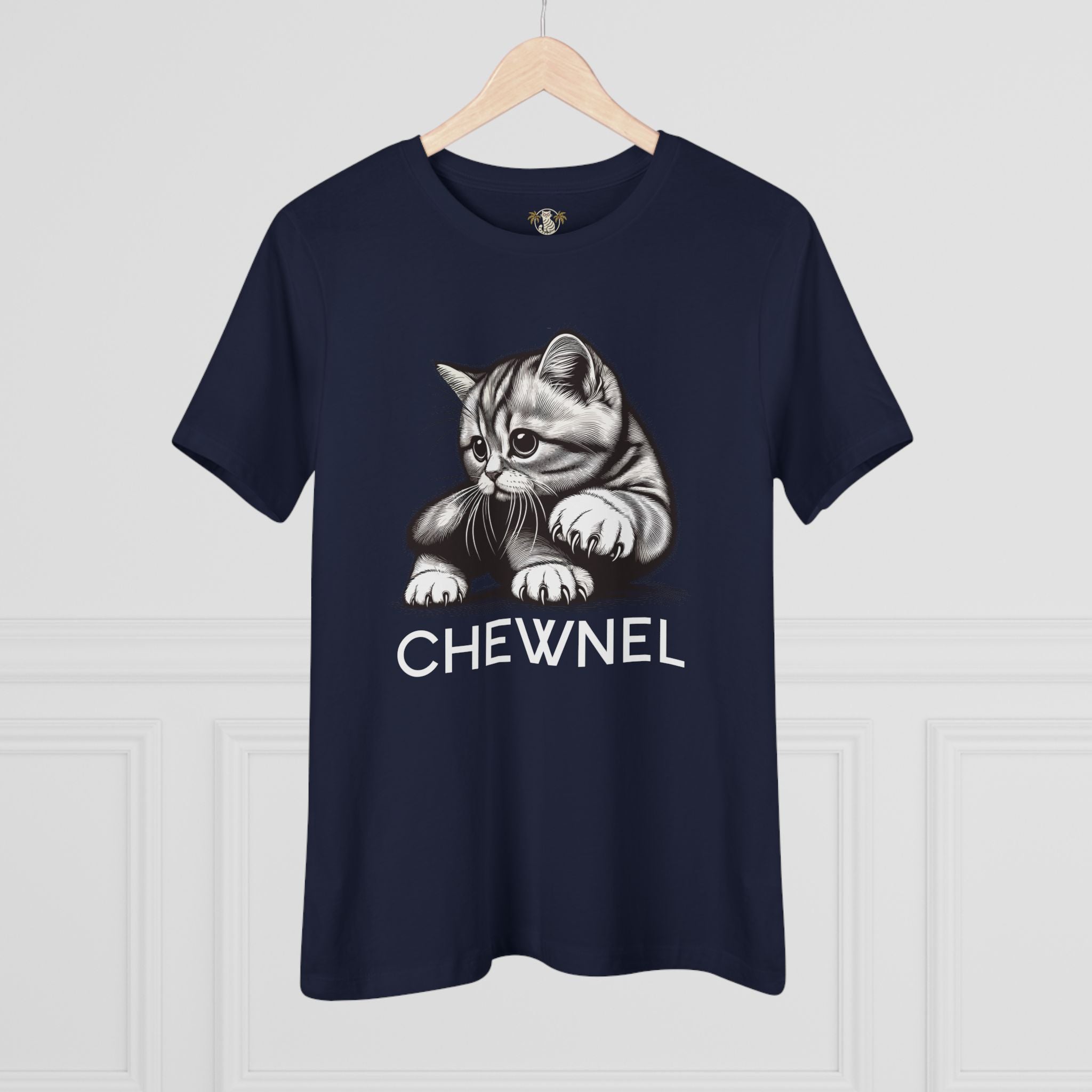 Navy blue Chewnel Haute Cat-ture cat print tee hanging display cute cat shirts for women